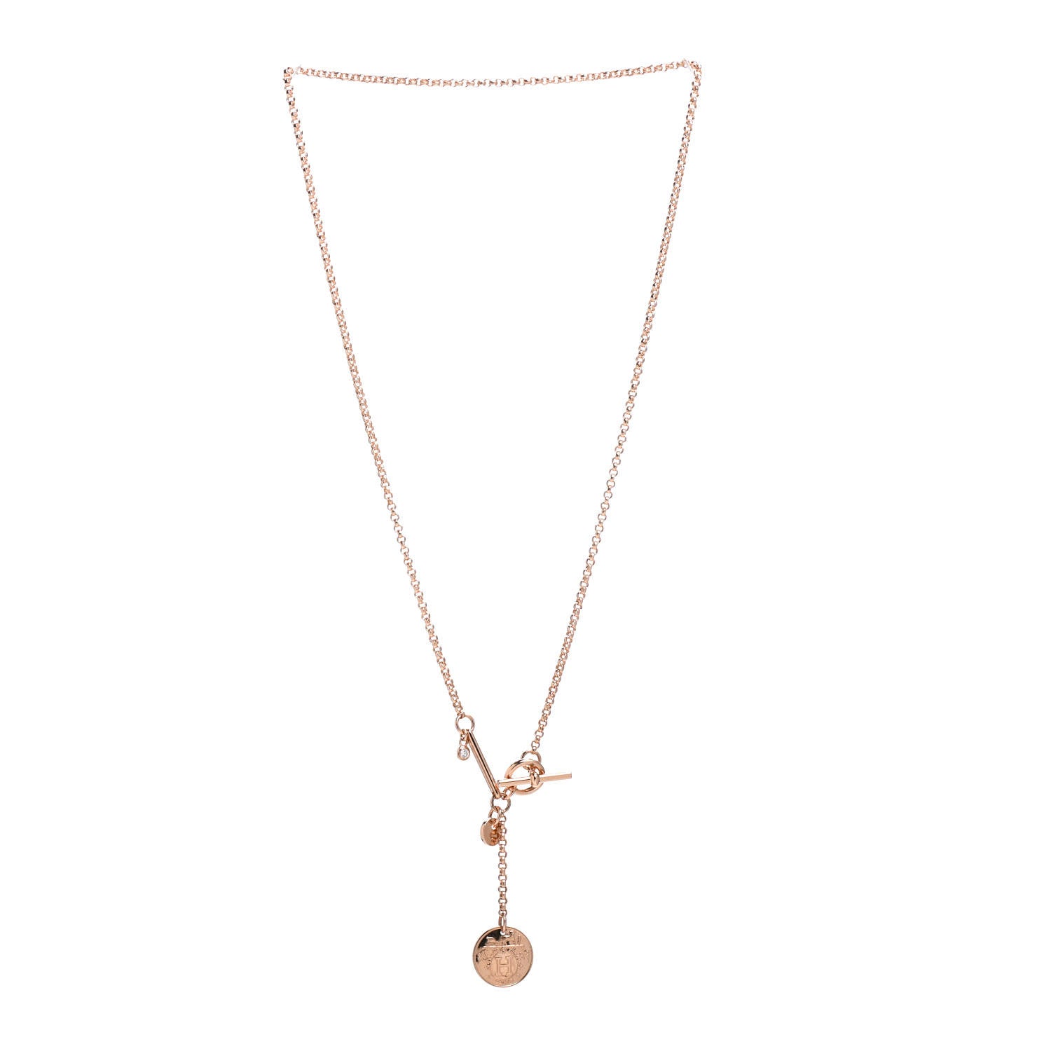 Hermes 18K Rose Gold Diamond PM Ex-Libris Pendant Necklace 3 of 5