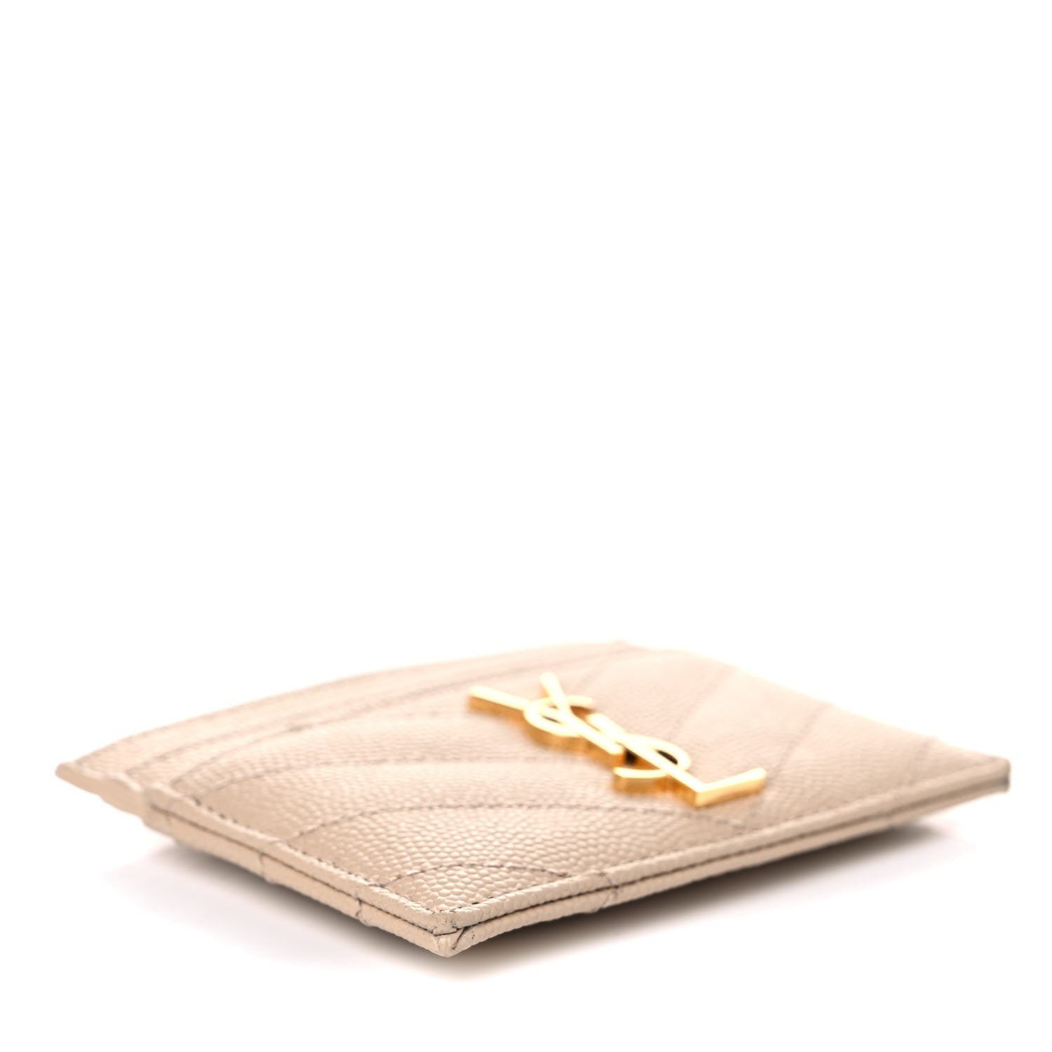 Saint Laurent Grain De Poudre Matelasse Chevron Monogram Credit Card Case Cork 4 of 12