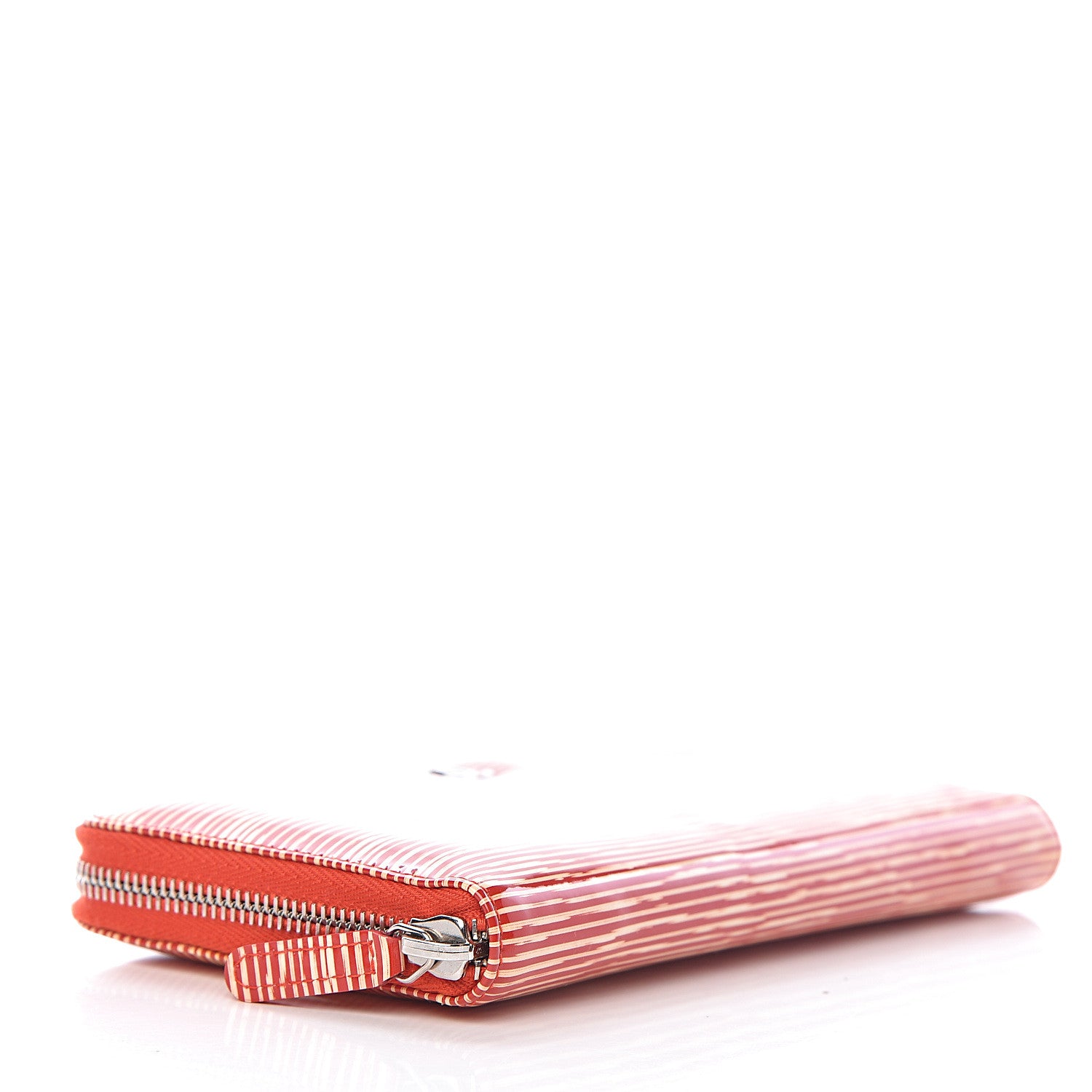 Chanel Patent Calfskin Striped Large Gusset Zip Around Wallet Red 4 of 10