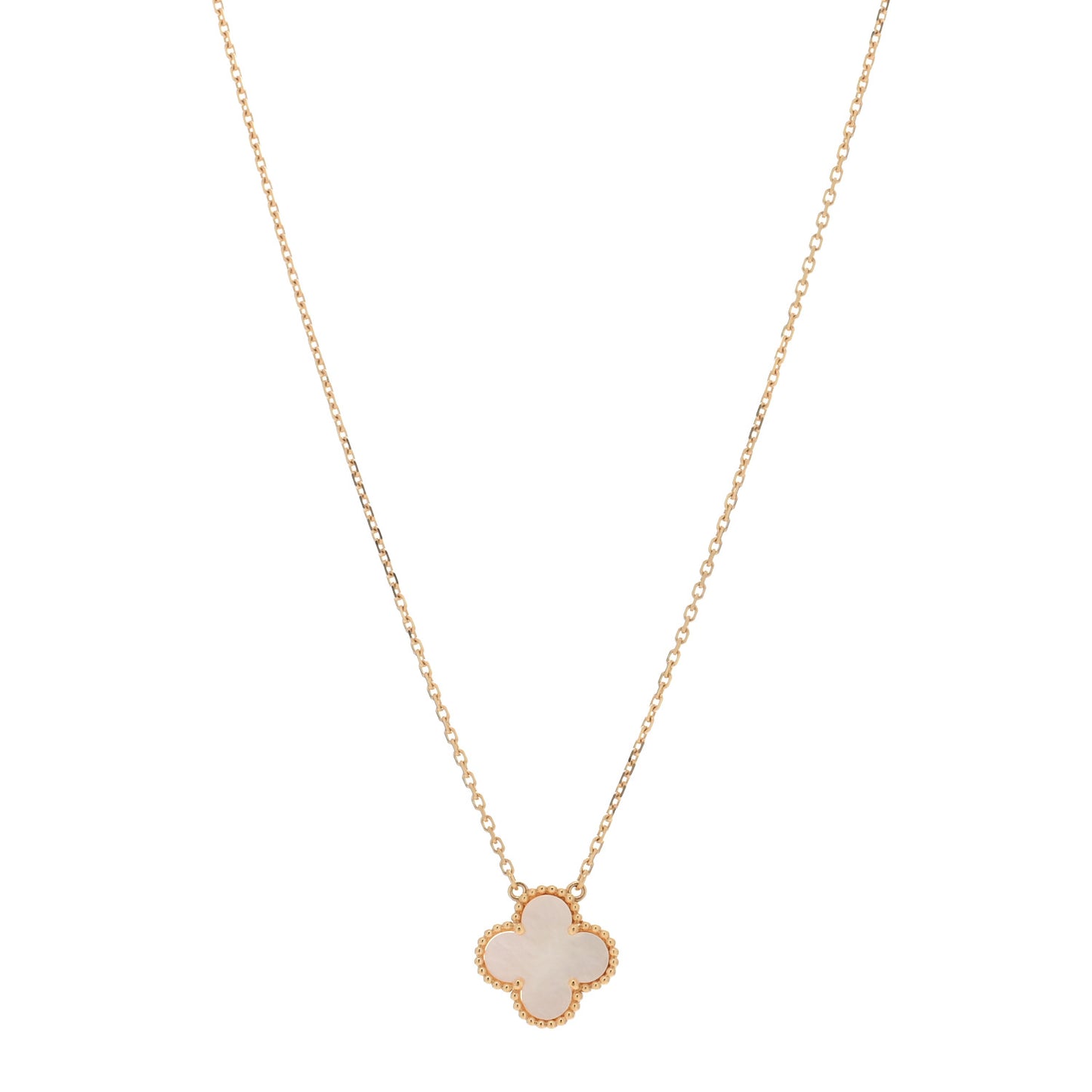 18K Yellow Gold Mother of Pearl Vintage Alhambra Pendant Necklace