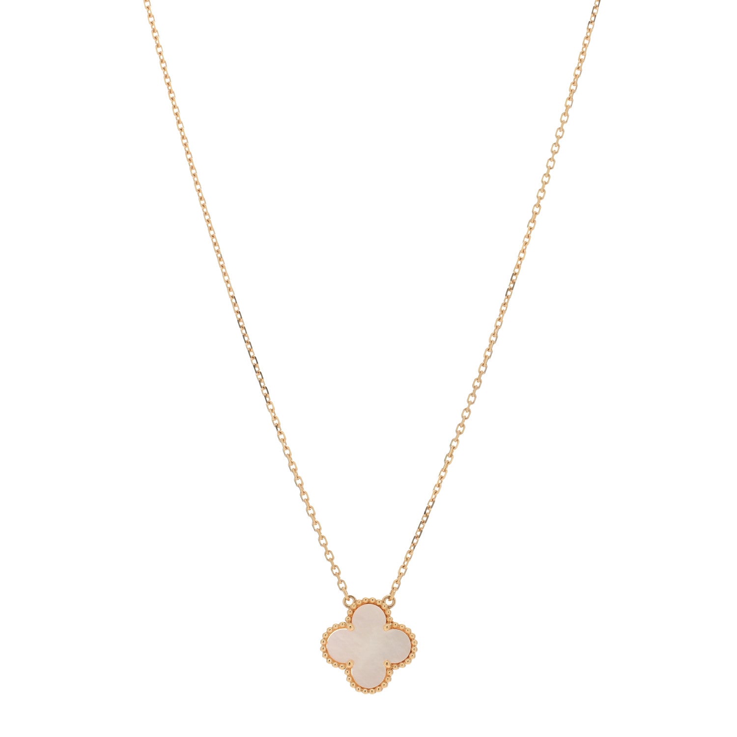 Van Cleef & Arpels 18K Yellow Gold Mother of Pearl Vintage Alhambra Pendant Necklace 1 of 4
