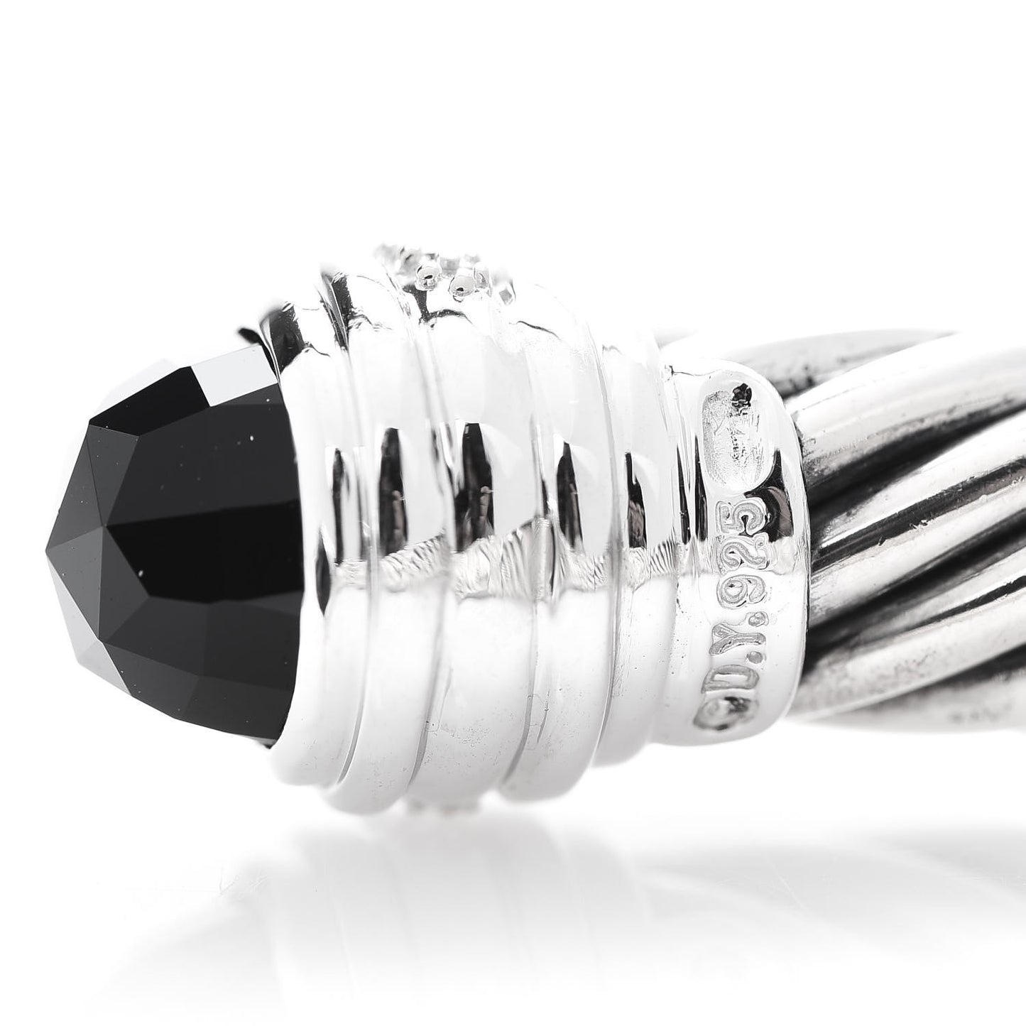 Sterling Silver Diamond Black Onyx 10mm Cable Classics Bracelet