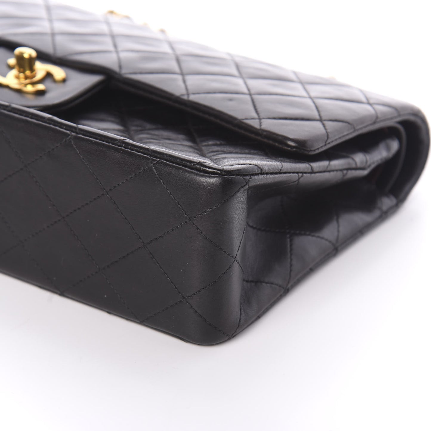 Lambskin Quilted Medium Double Flap Black