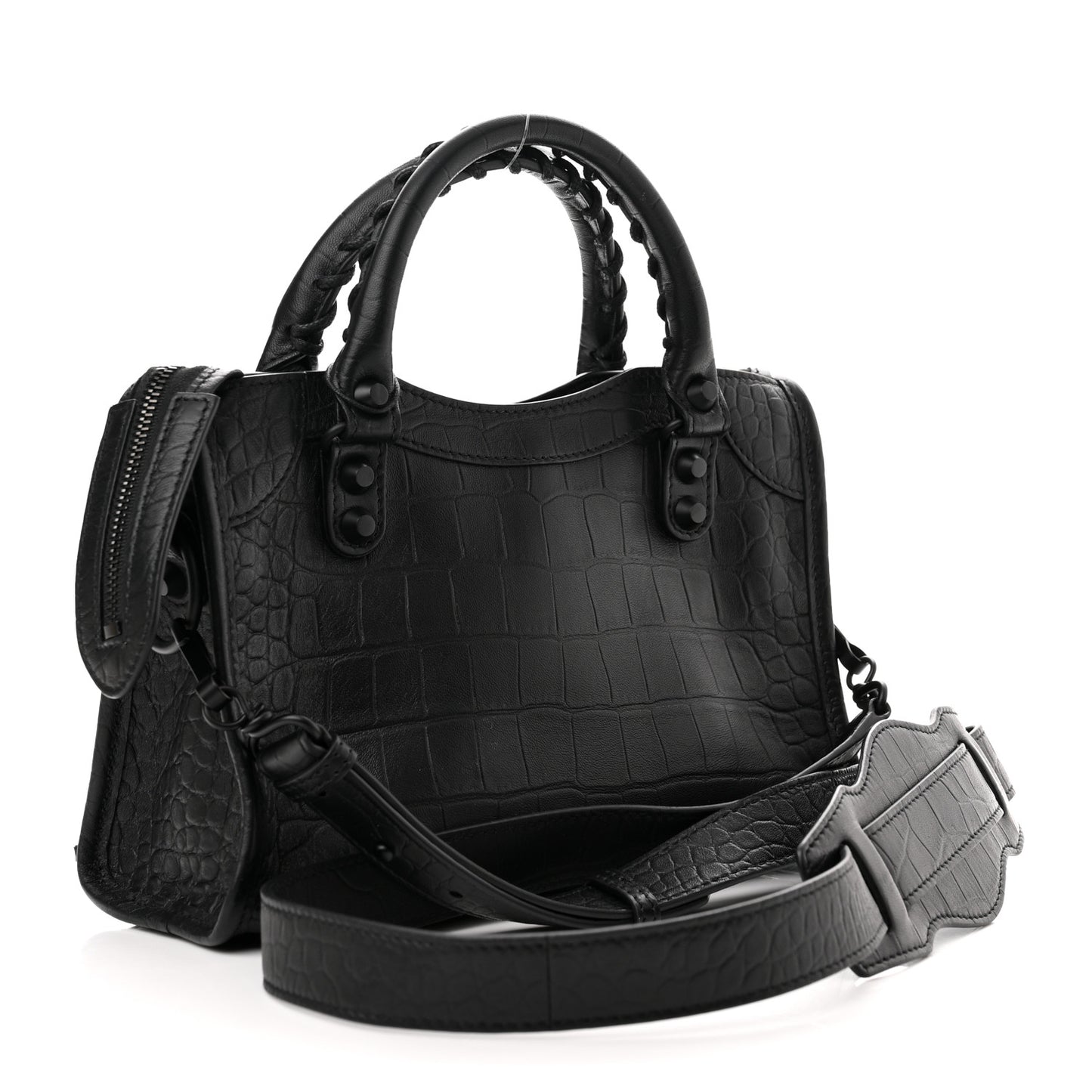 Matte Supple Lambskin Crocodile Embossed Classic Black Hardware Mini City Black