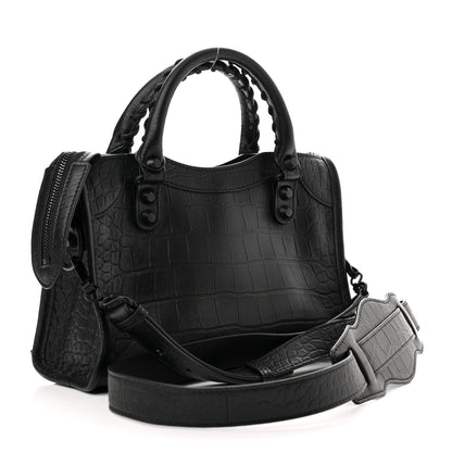 Balenciaga Matte Supple Lambskin Crocodile Embossed Classic Black Hardware Mini City Black 3 of 9