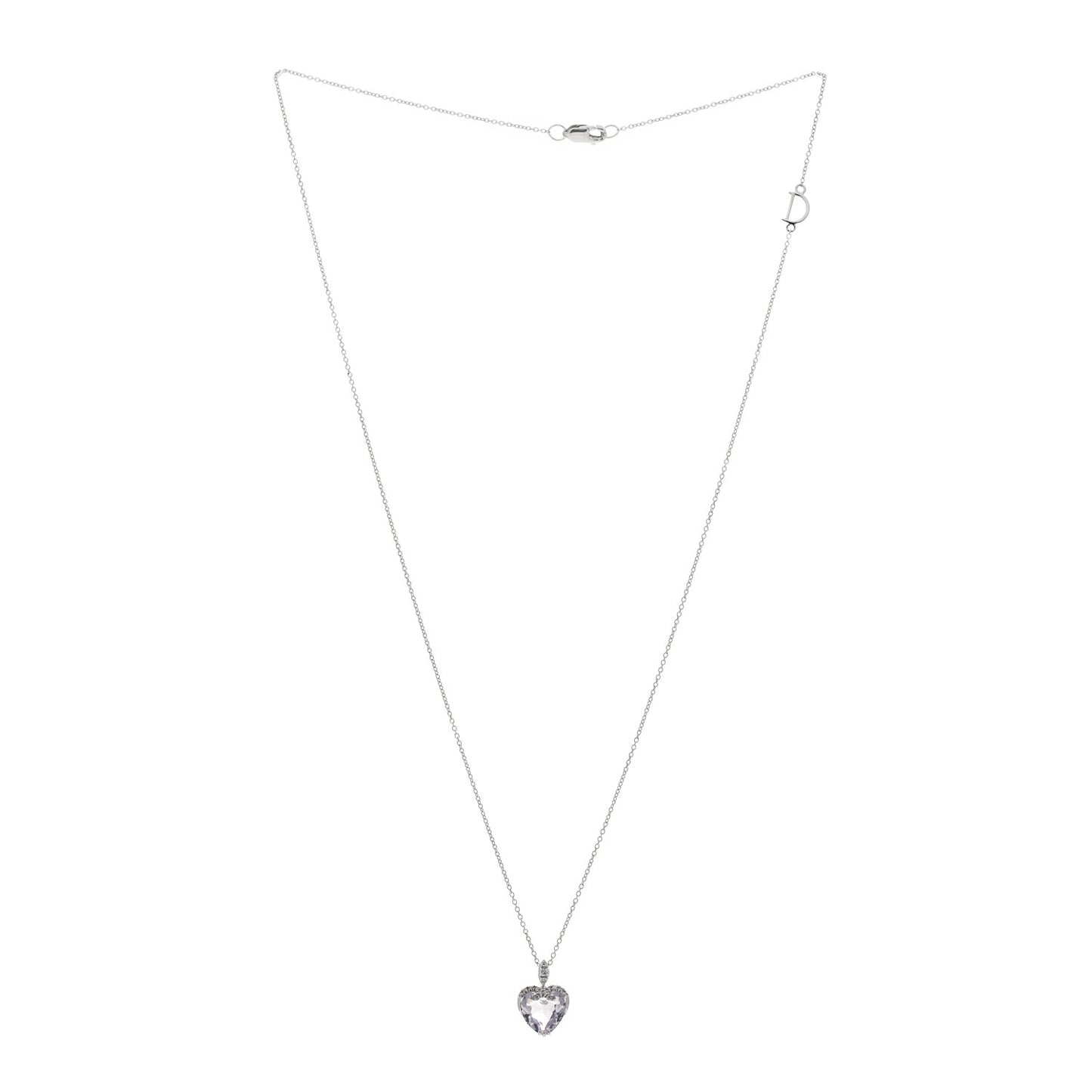18K White Gold Diamond Rose Quartz Heart Pendant Necklace