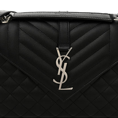 Saint Laurent Grain De Poudre Textured Mixed Matelasse Triquilt Medium Monogram Satchel Black 7 of 10