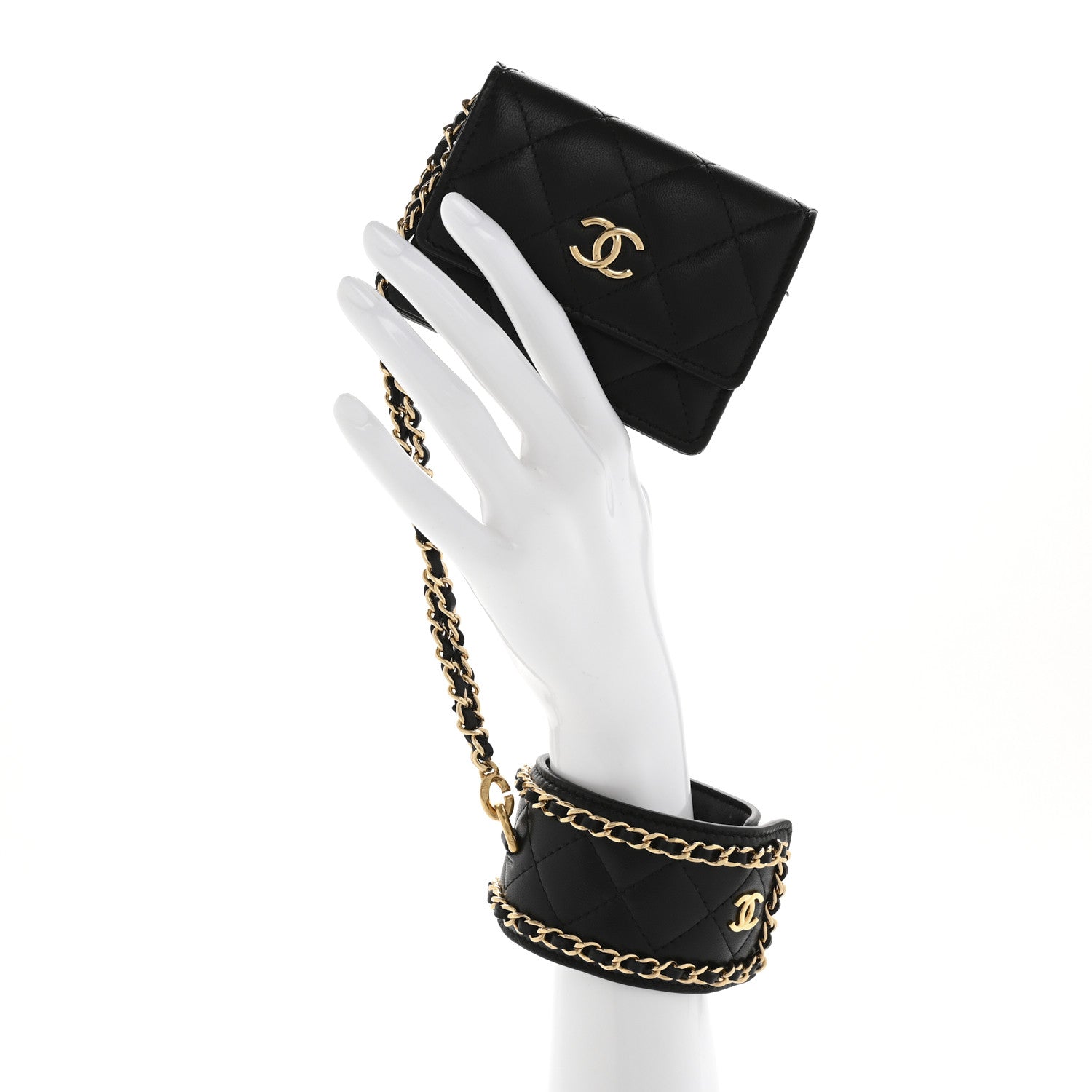 Chanel Lambskin Quilted Flap Card Holder With Cuff Black 2 of 10