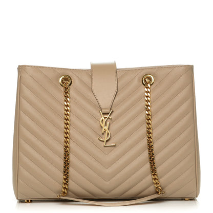 Saint Laurent Grain De Poudre Matelasse Chevron Monogram Shopping Bag Nude Powder 1 of 7