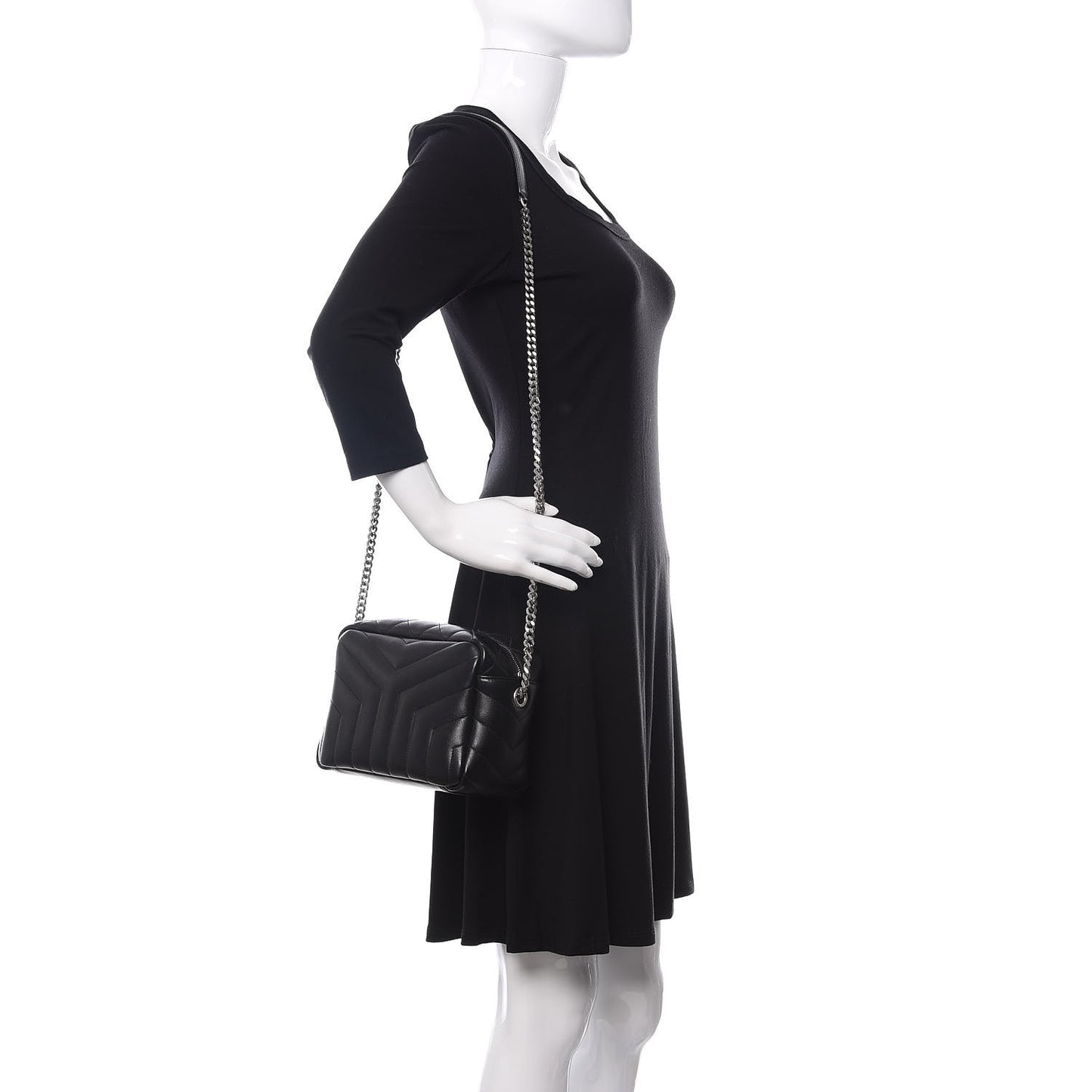 Calfskin Y Quilted Monogram Small Loulou Bowling Bag Black