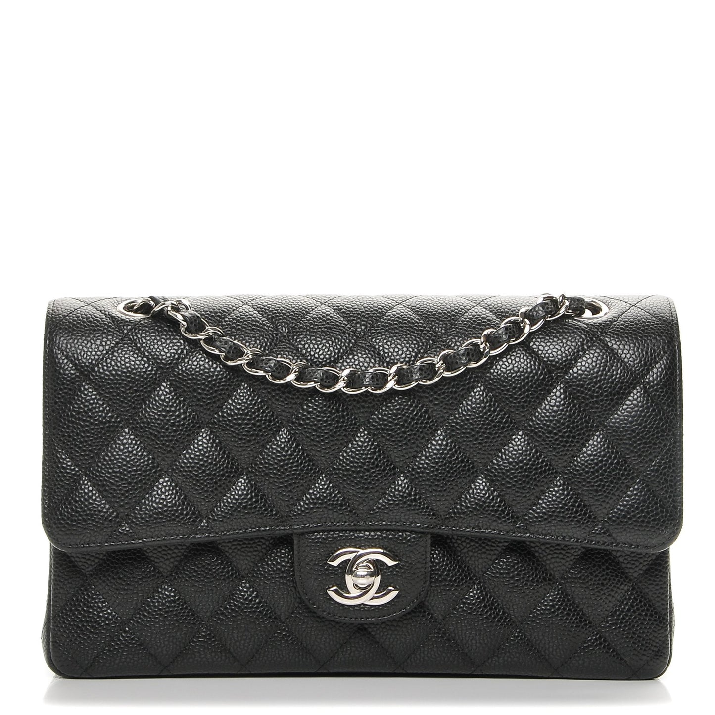 Caviar Quilted Medium Double Flap Black