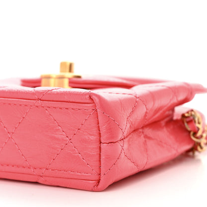 Chanel Shiny Aged Calfskin Quilted Mini Nano Kelly Shopper Dark Pink 10 of 10