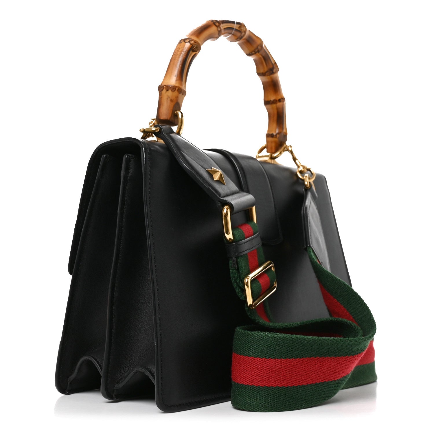 Gucci Moon Calfskin Bamboo Web Medium Dionysus Top Handle Bag Black Bright Evergreen Hibiscus Red 3 of 10