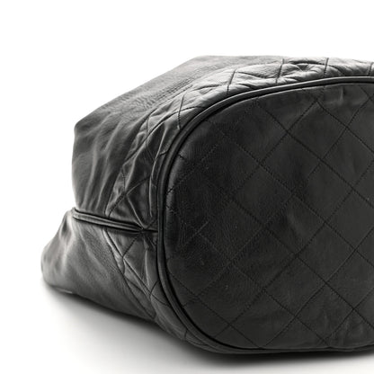 Chanel Grained Calfskin Lambskin Quilted Drawstring Bucket Bag Black 10 of 11