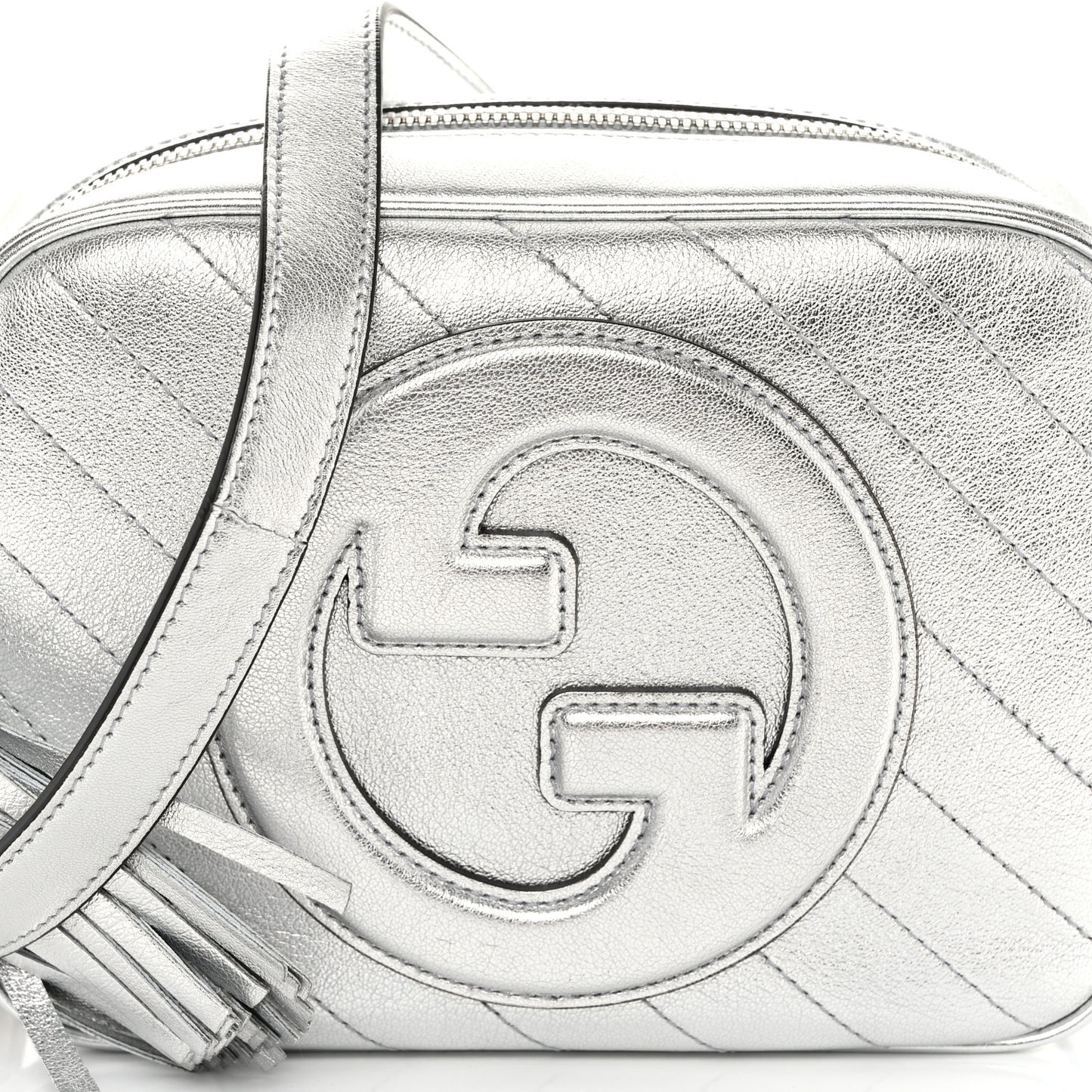 Metallic Sakai Be Green Calfskin Diagonal Stitched Small Blondie Shoulder Bag Silver