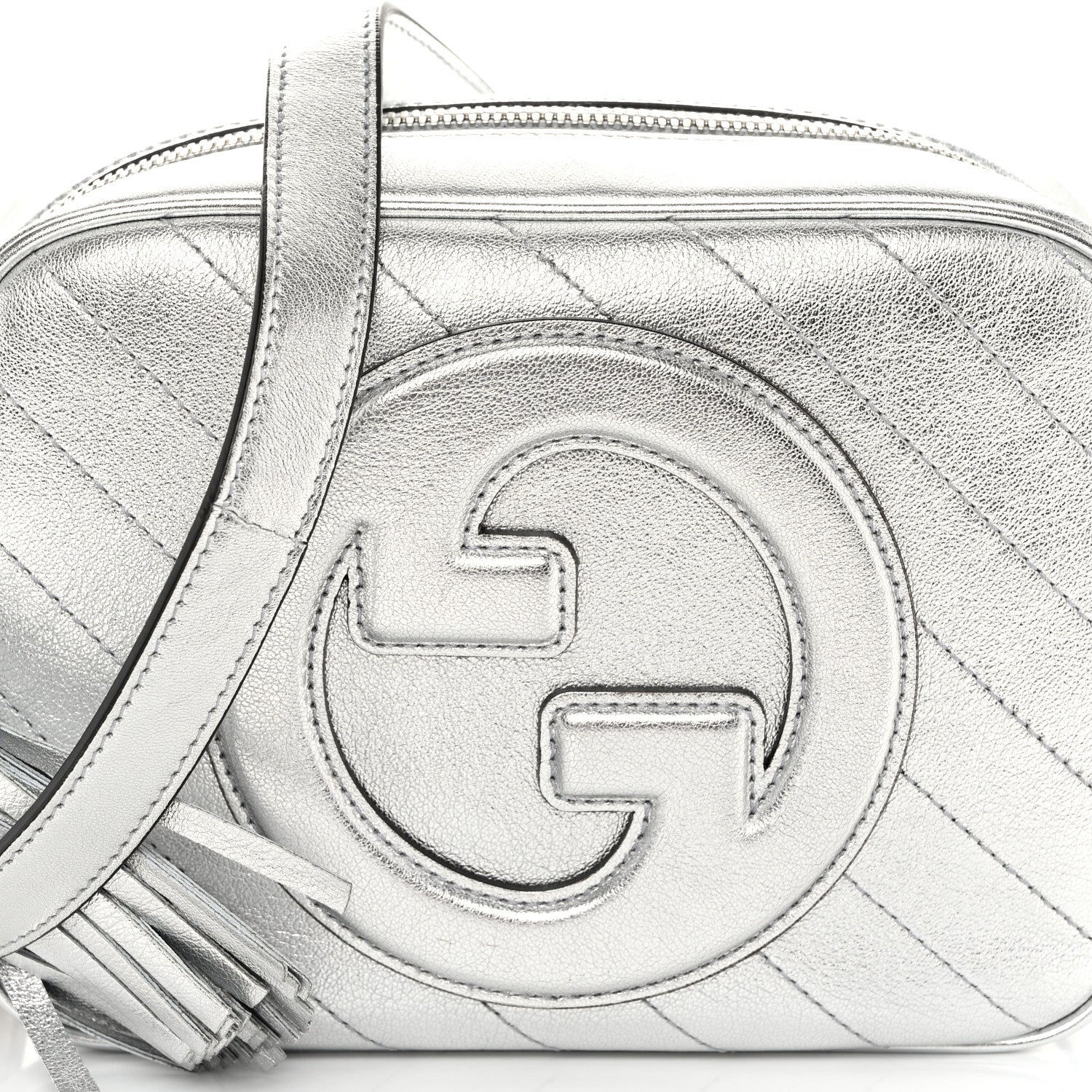 Gucci Metallic Sakai Be Green Calfskin Diagonal Stitched Small Blondie Shoulder Bag Silver 7 of 10