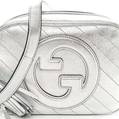 Gucci Metallic Sakai Be Green Calfskin Diagonal Stitched Small Blondie Shoulder Bag Silver 7 of 10