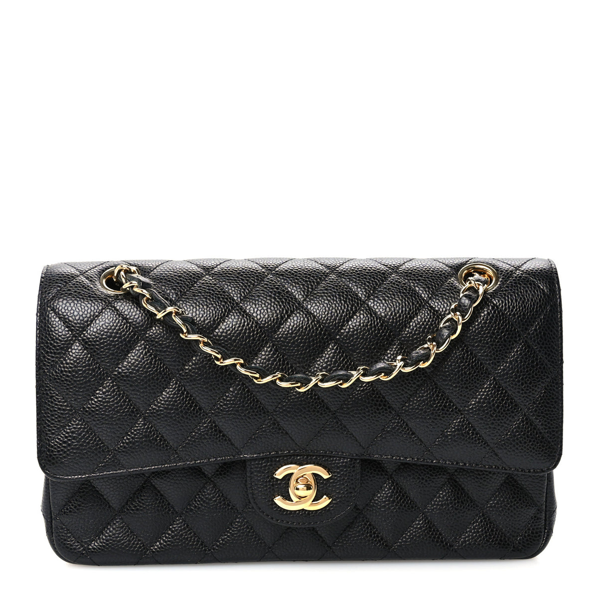 Caviar Quilted Medium Double Flap Black