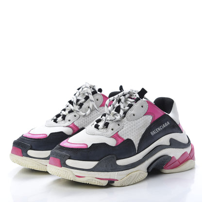 Balenciaga Fabric Mesh Womens Triple S Sneakers 40 Rose Fluo Black White 3 of 8