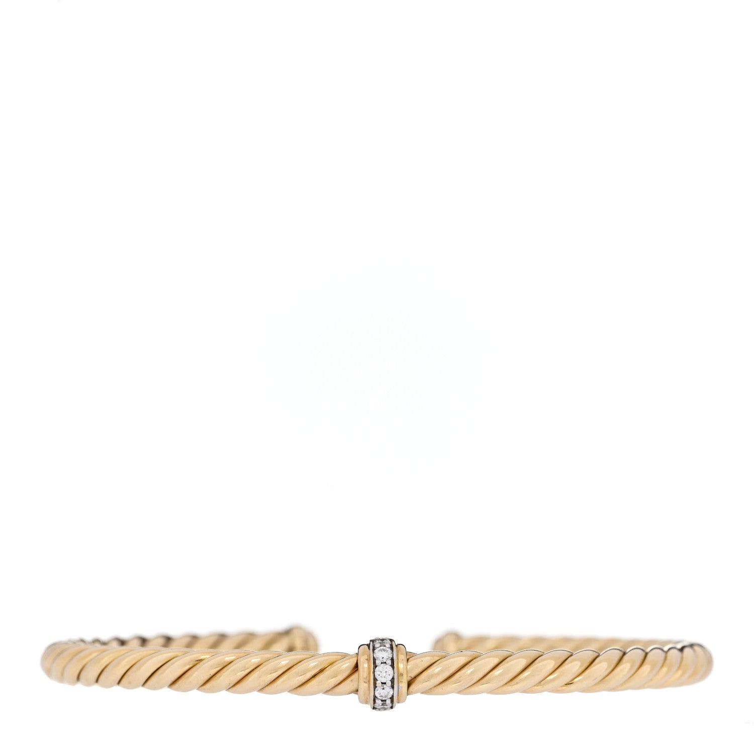 David Yurman 18K Yellow Gold Diamond 4mm Cablespira Single Station Bracelet 1 of 5