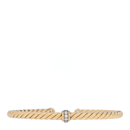 David Yurman 18K Yellow Gold Diamond 4mm Cablespira Single Station Bracelet 1 of 5