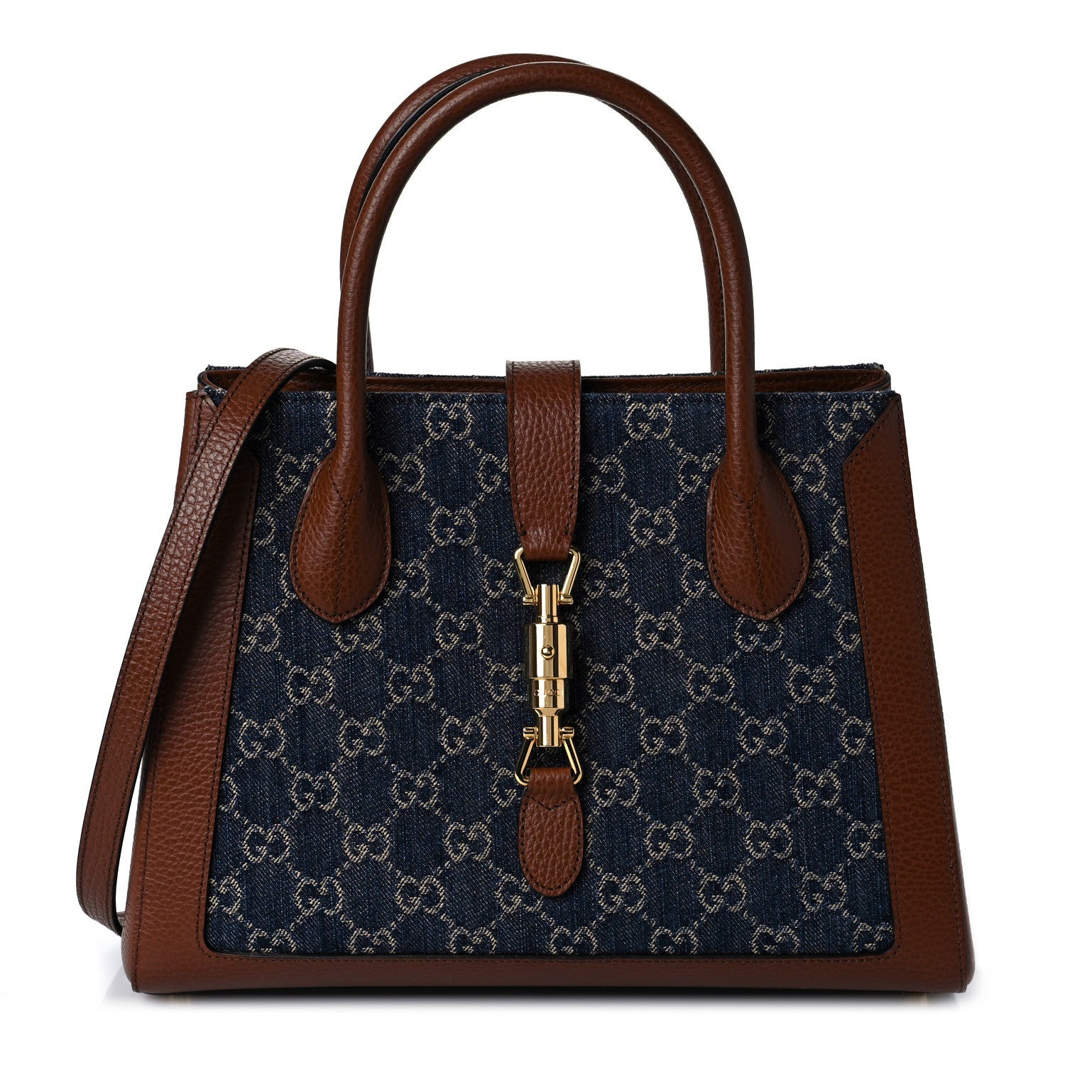 Gucci New Denim GG Monogram Dollar Calfskin Medium Jackie 1961 Tote Blue Tea Cuir Epilog 1 of 9