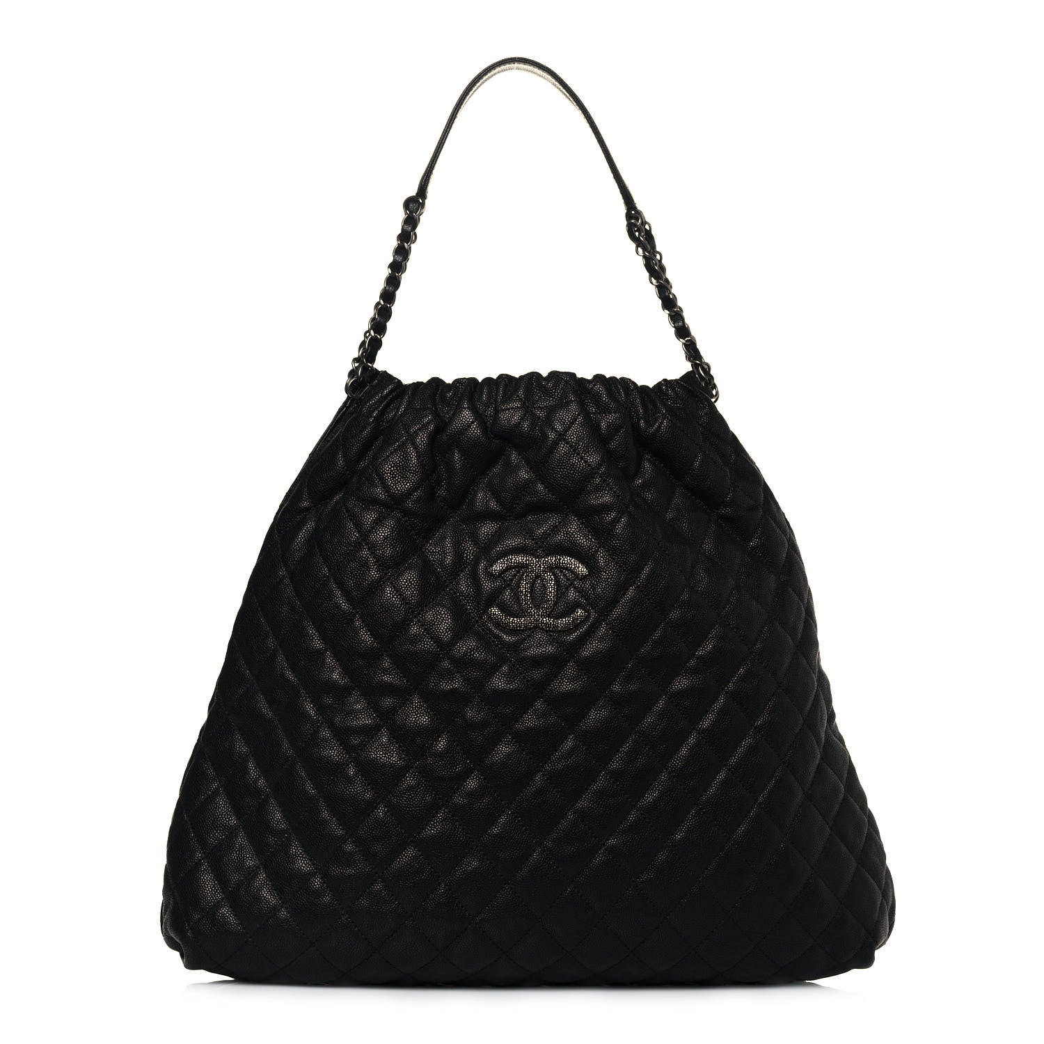 Chanel Distressed Glazed Caviar Quilted Large Elastic Tote Black 1 of 12