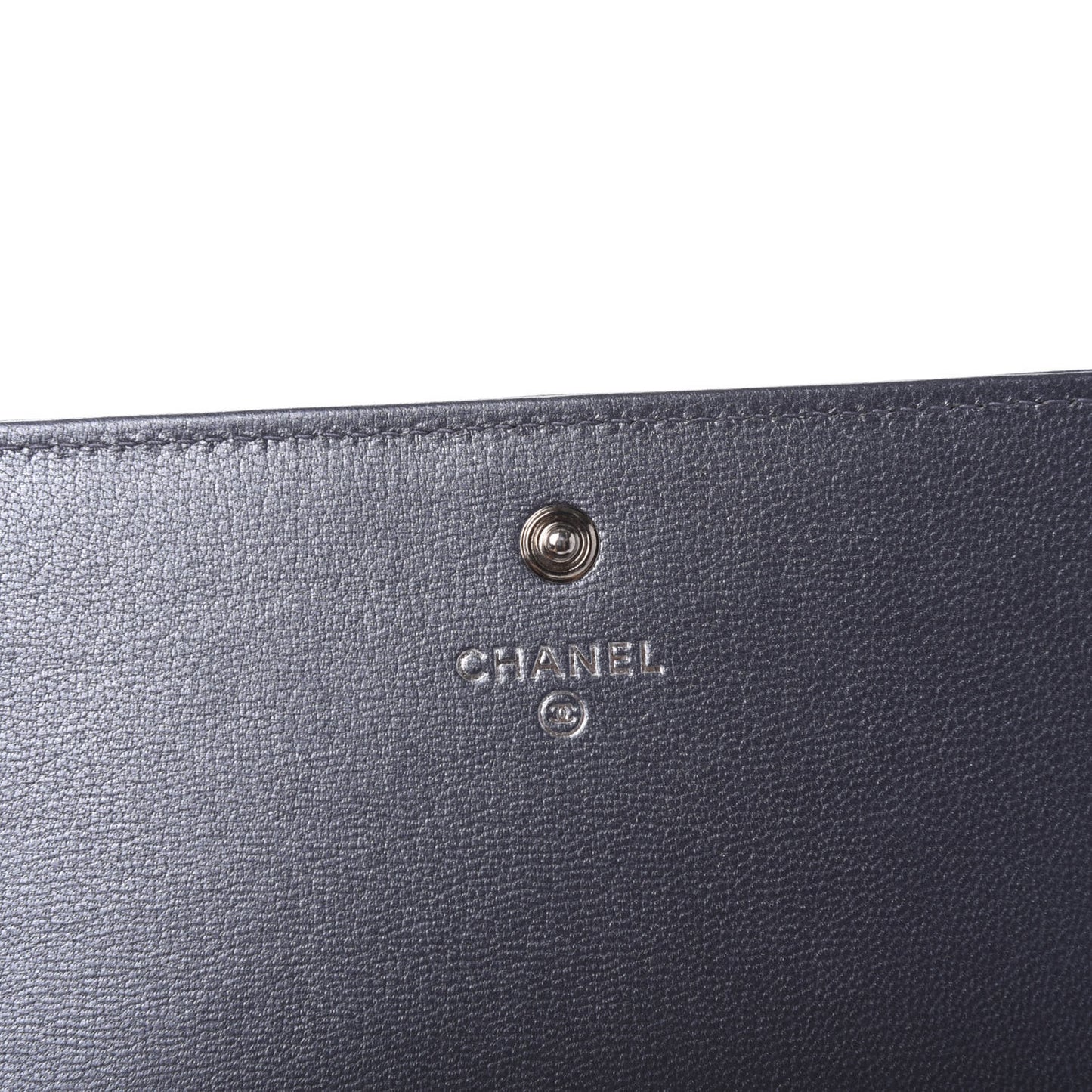 Calfskin Quilted Large Diamond CC Flap Wallet Dark Silver