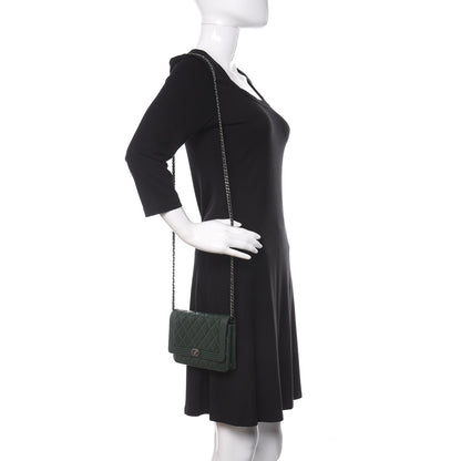 Chanel Lambskin Quilted Boy Wallet On Chain WOC Green 2 of 17