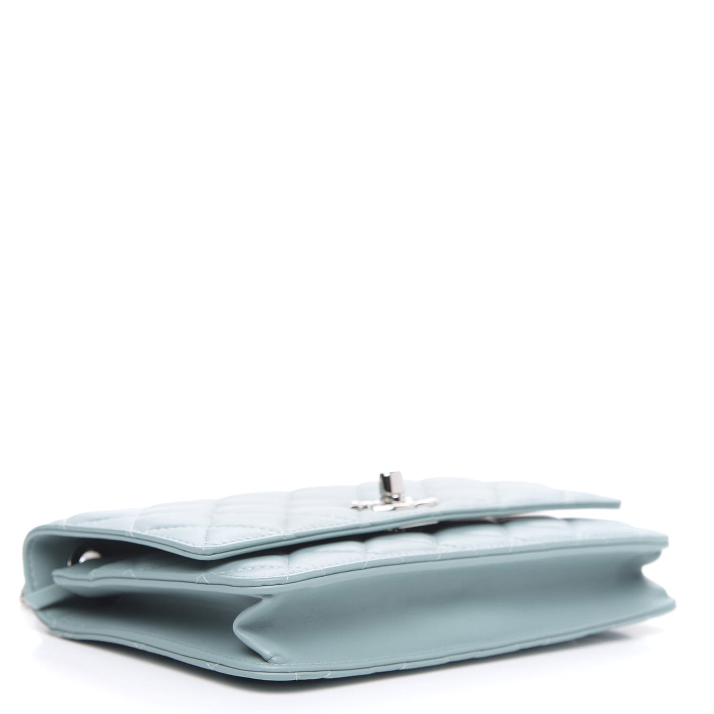 Lambskin Quilted Trendy CC Wallet On Chain WOC Light Blue
