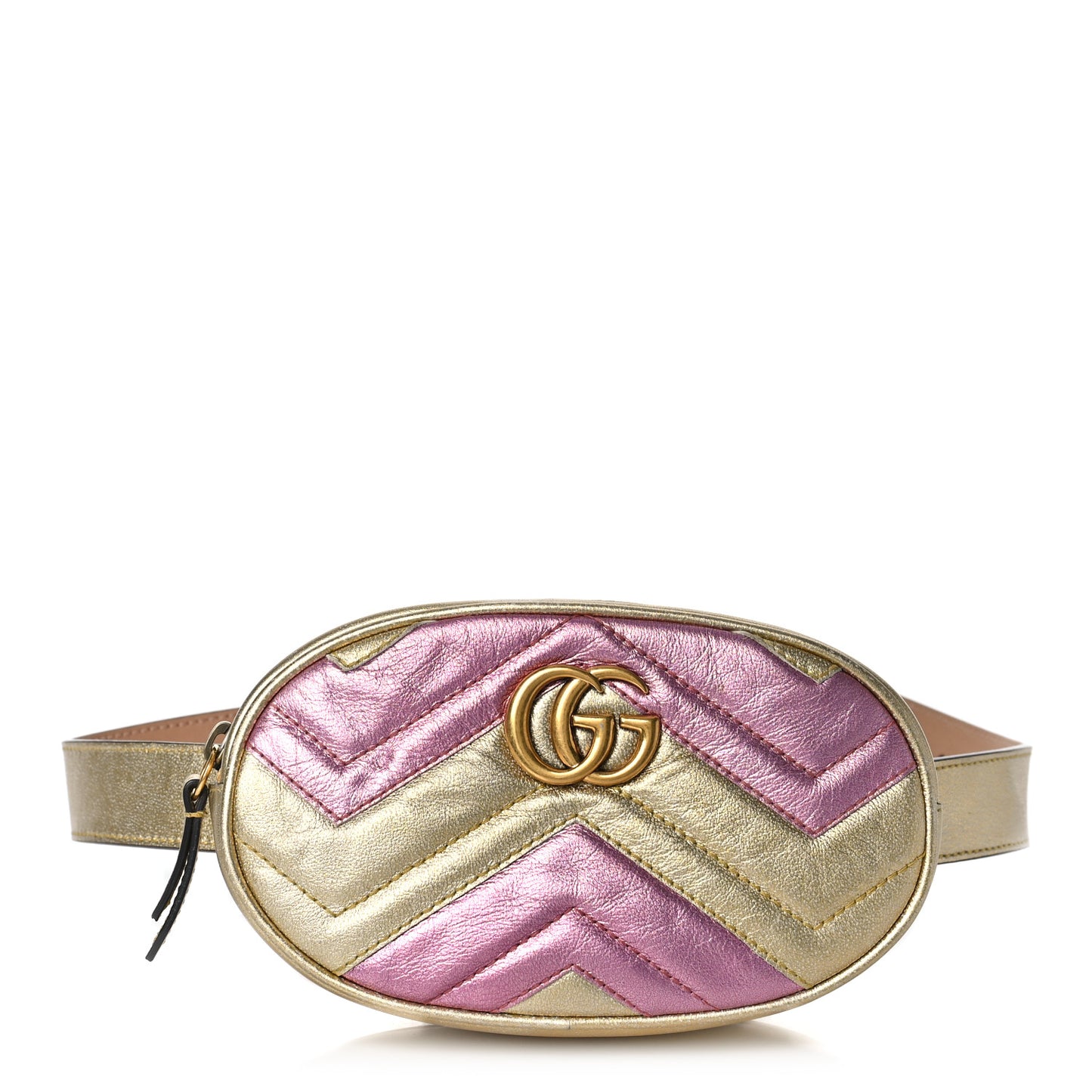 Metallic Nappa Matelasse Heart GG Marmont Belt Bag 75 30 Oro Vecchio Rosa