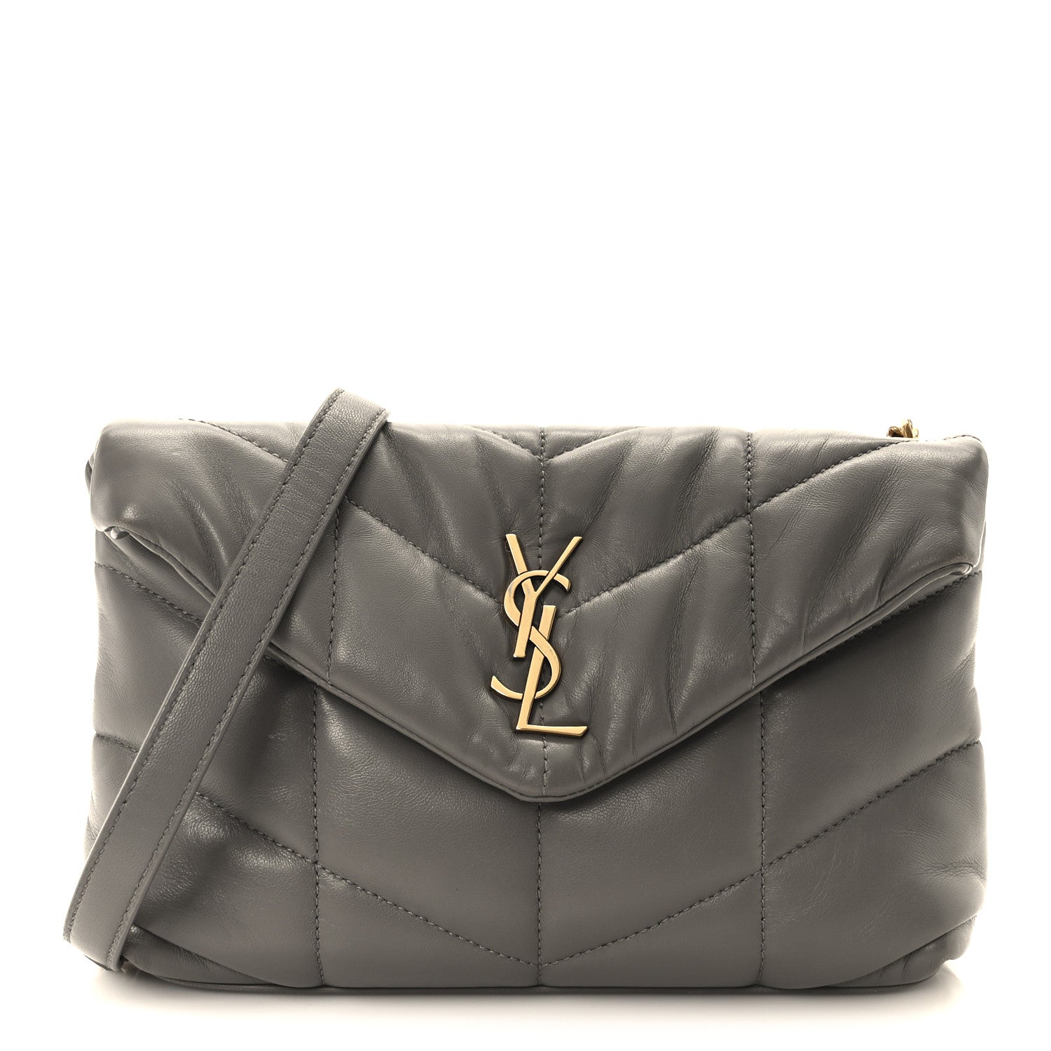 Saint Laurent Lambskin Quilted Toy Loulou Puffer Monogram Chain Satchel Fog 1 of 11