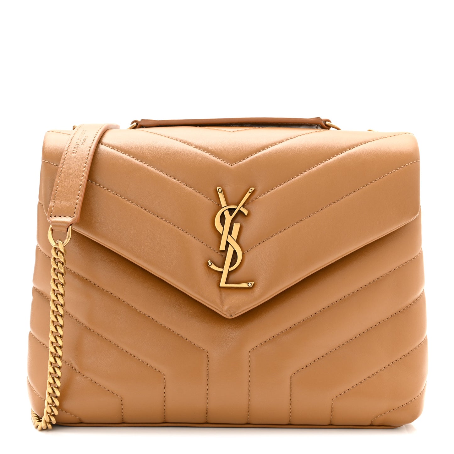 Calfskin Y Quilted Monogram Small Loulou Chain Satchel Dark Natural