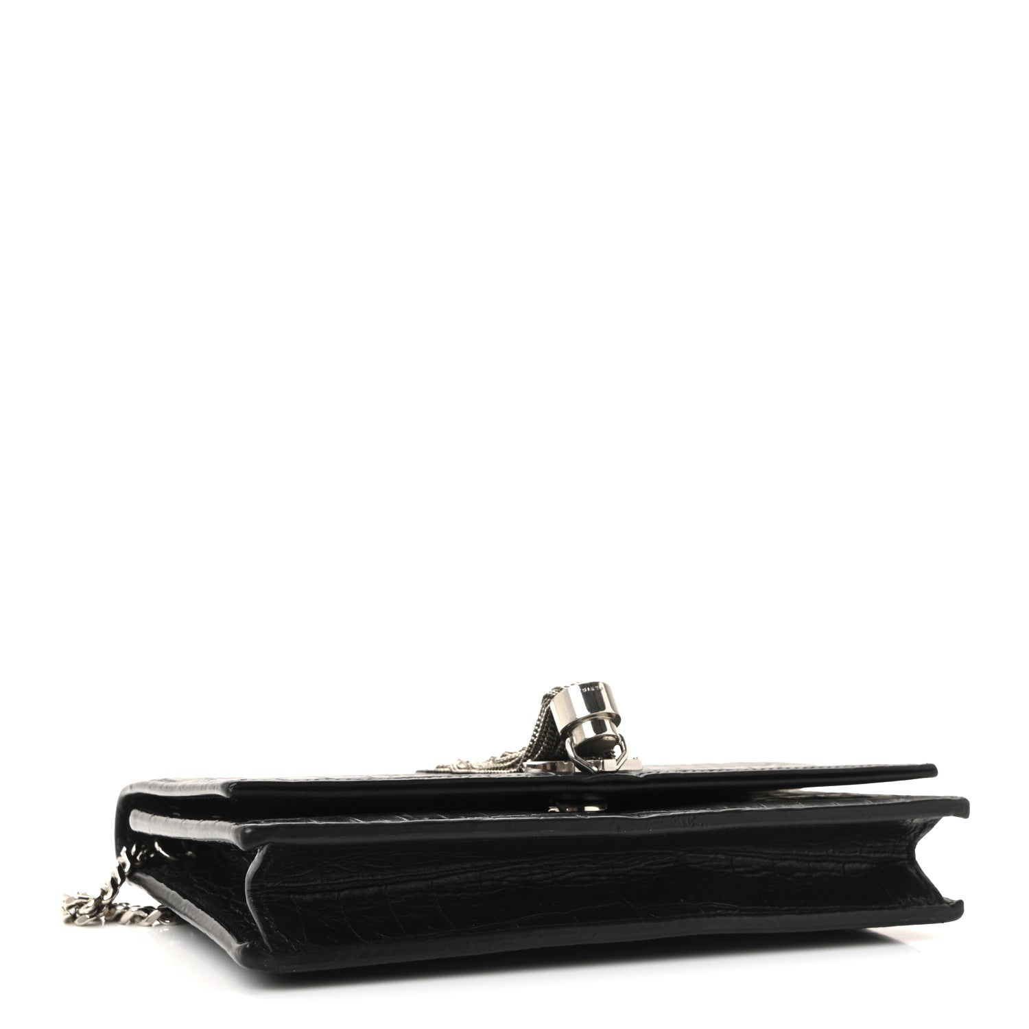 Saint Laurent Calfskin Crocodile Embossed Kate Monogram Tassel Chain Wallet Black Black 4 of 9