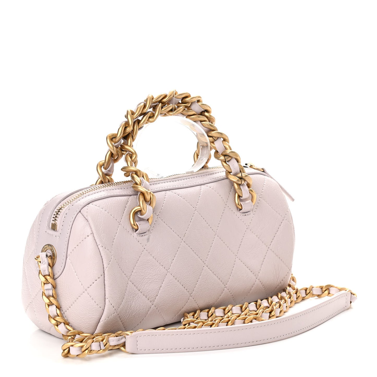 Shiny Lambskin Quilted Small Fashion Therapy Bowling Bag Lilac