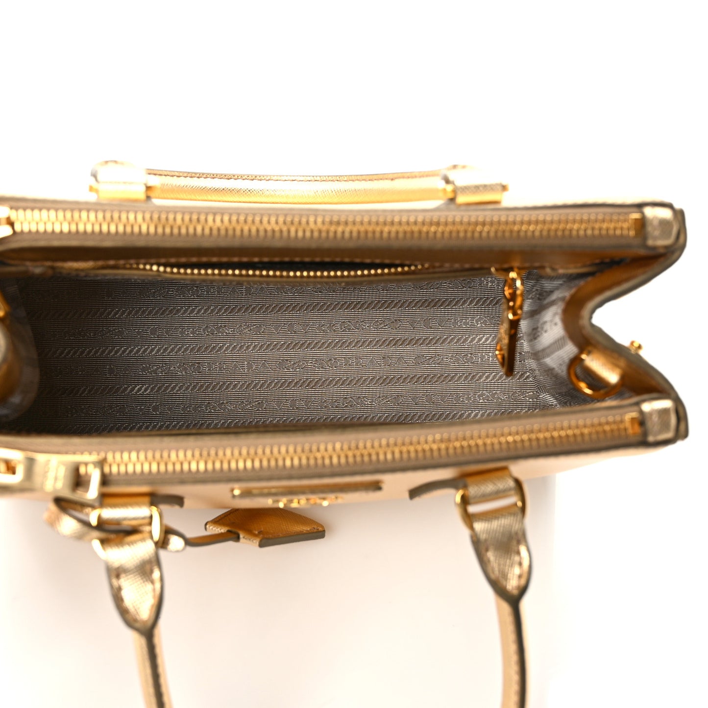 Metallic Saffiano Lux Small Galleria Double Zip Tote Platino
