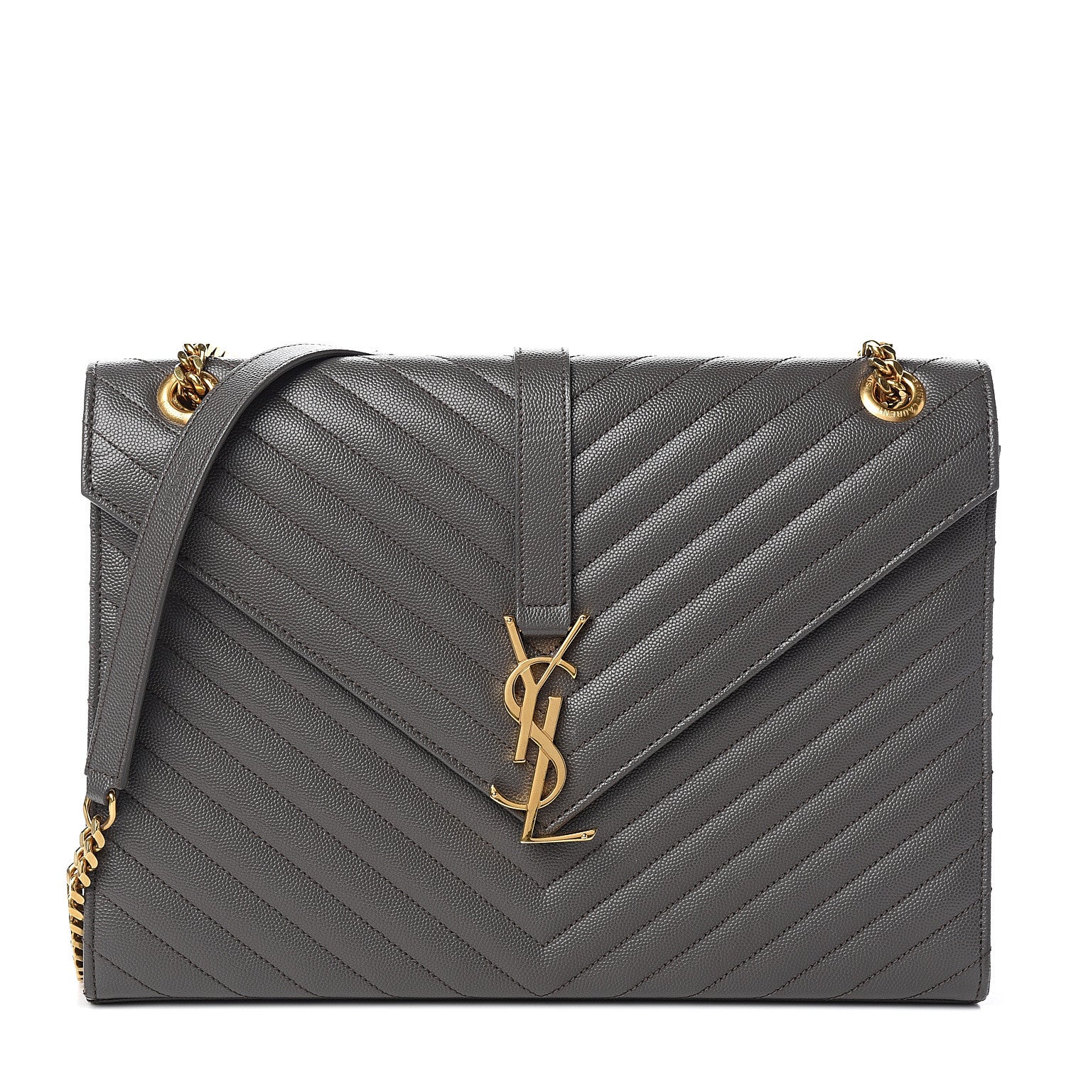 Saint Laurent Grain De Poudre Matelasse Chevron Large Monogram Satchel Earth 1 of 10