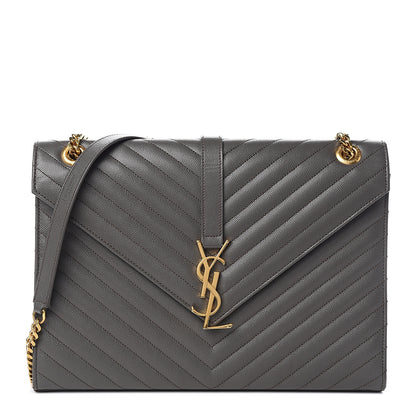 Saint Laurent Grain De Poudre Matelasse Chevron Large Monogram Satchel Earth 1 of 10