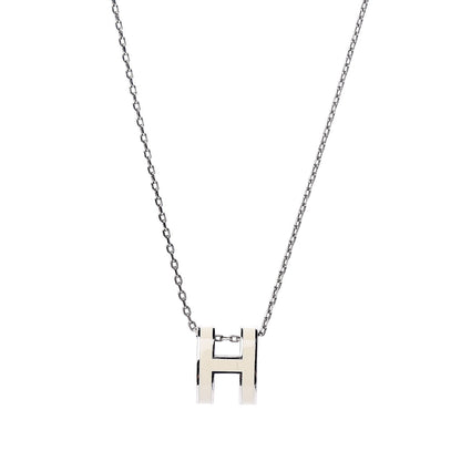 Hermes Lacquered Palladium Pop H Pendant Necklace White 4 of 6