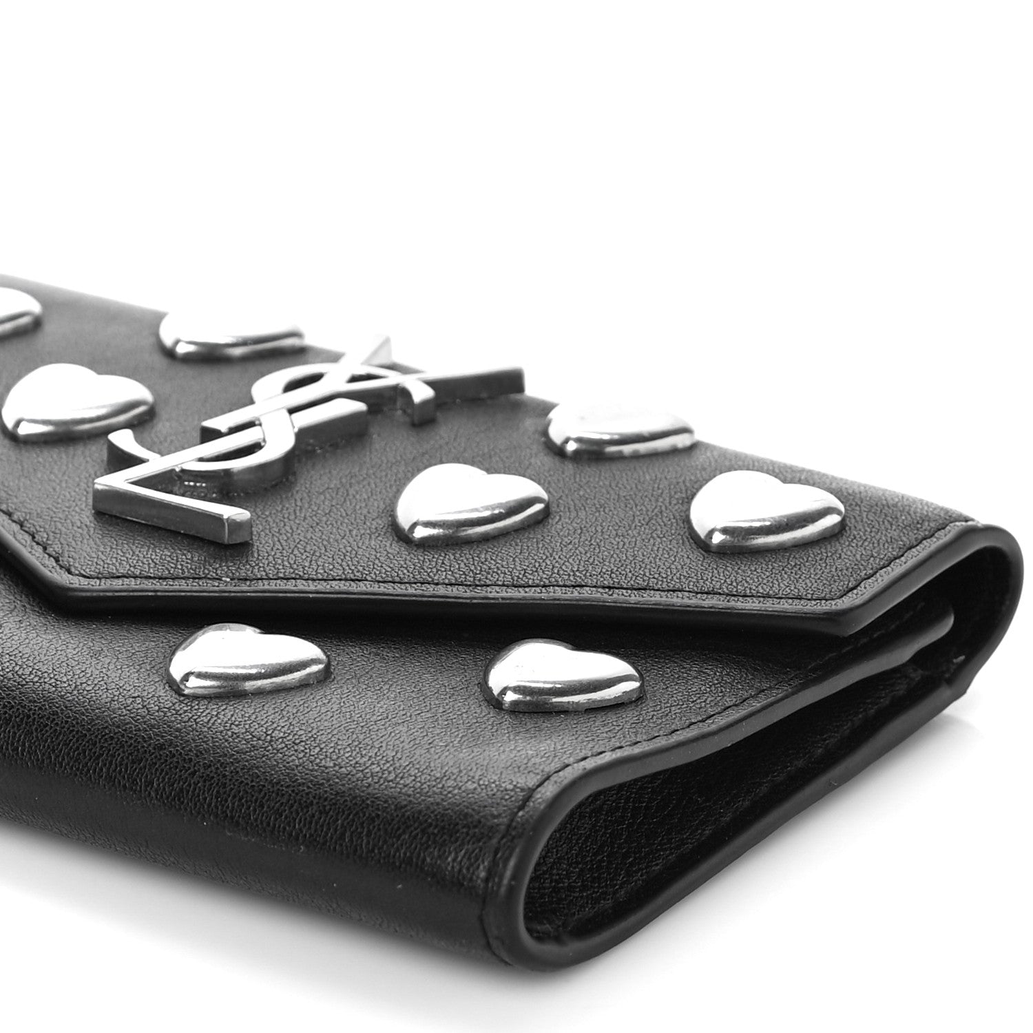 Saint Laurent Calfskin Heart Studded Small Envelope Wallet Black 10 of 13