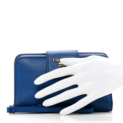 Prada Vitello Daino Metal Wristlet iPhone Case Bluette 2 of 9