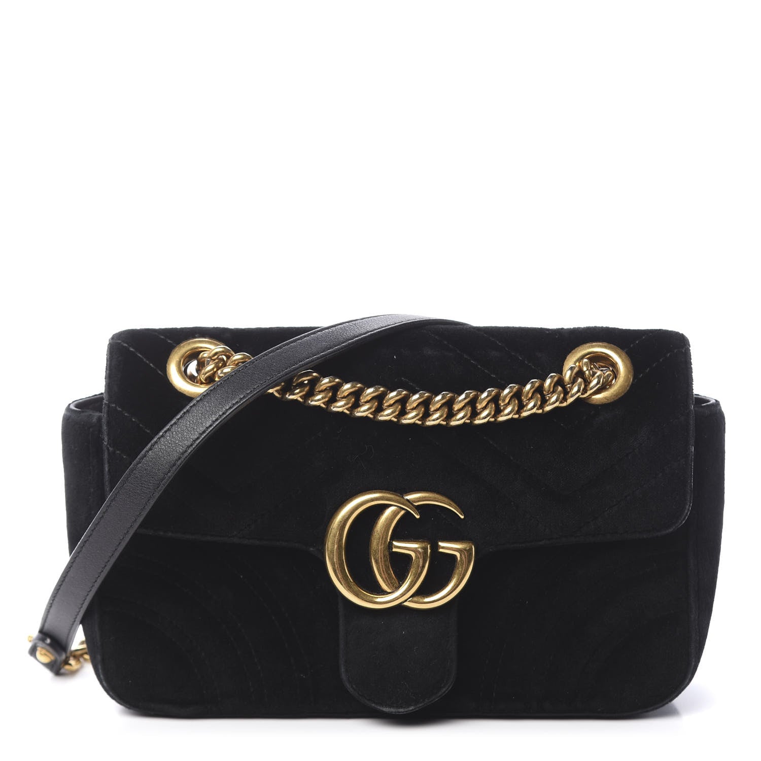 Gucci Velvet Matelasse Mini GG Marmont Shoulder Bag Black 1 of 10
