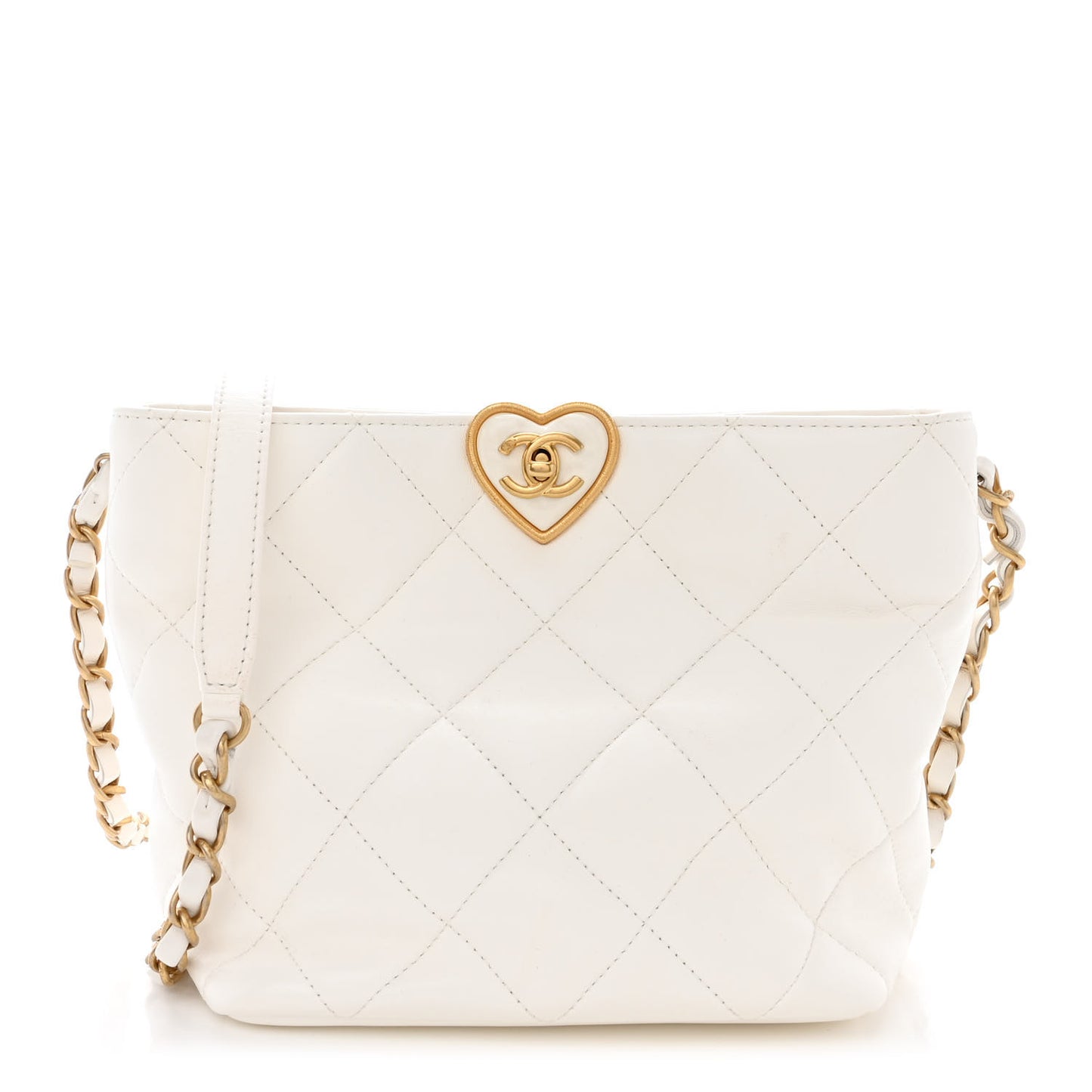 Lambskin Plexiglass Quilted Coco Love Bucket Bag White