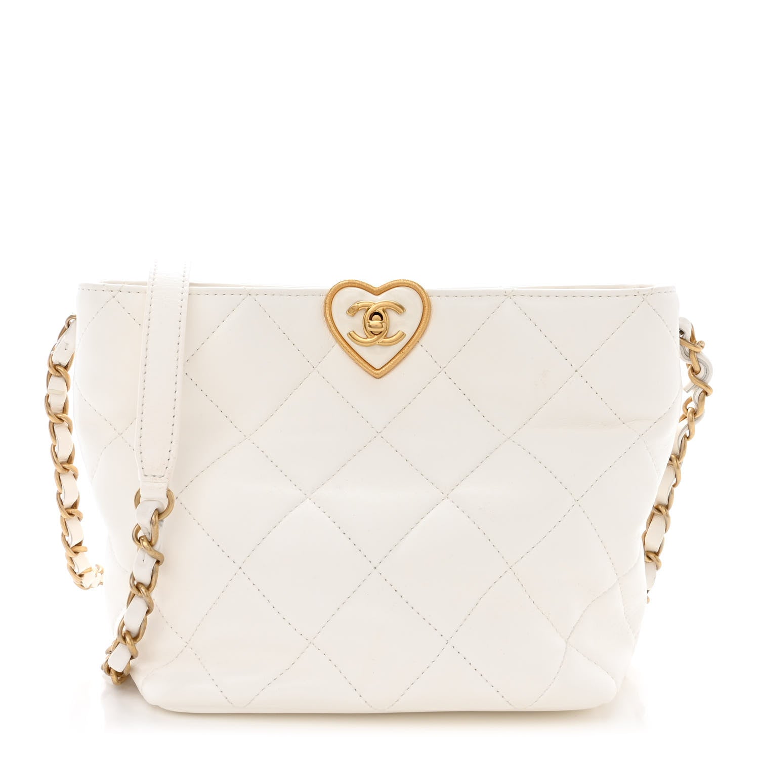 Chanel Lambskin Plexiglass Quilted Coco Love Bucket Bag White 1 of 11