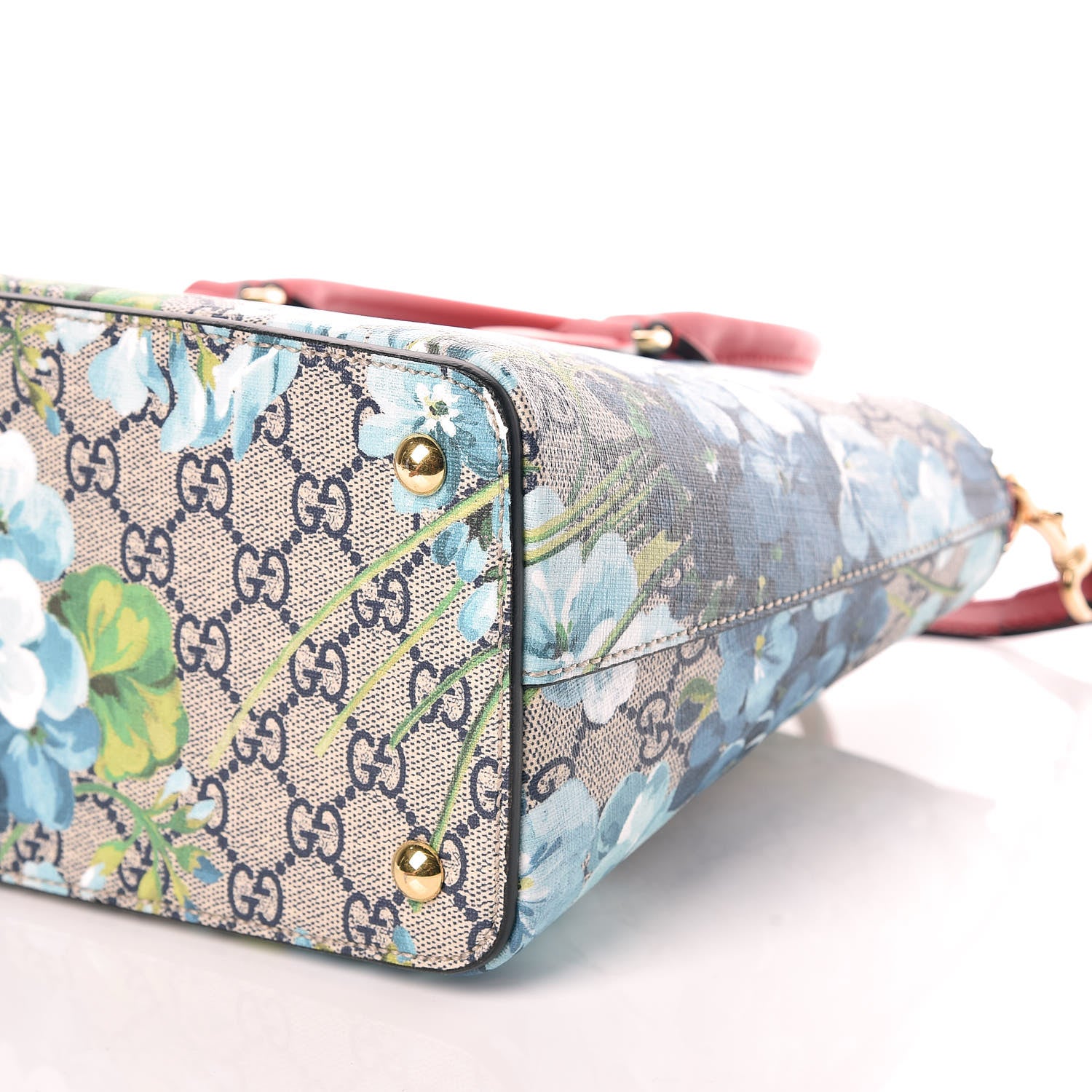 Gucci GG Supreme Monogram Blooms Medium Zip Top Tote Beige Blue Navy Hibiscus Red 6 of 9
