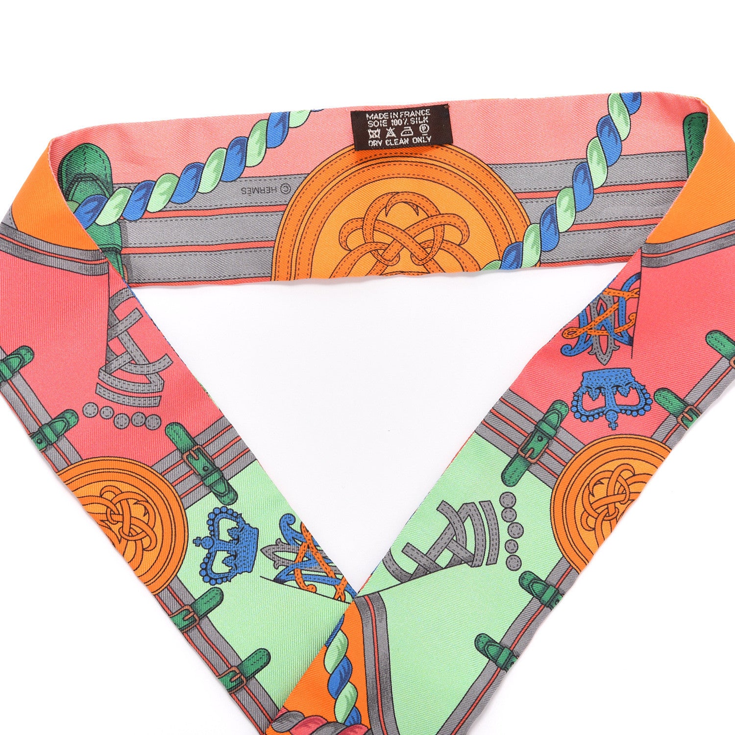 Hermes Silk Grande Tenue Twilly Vert Orange Corail 2 of 3
