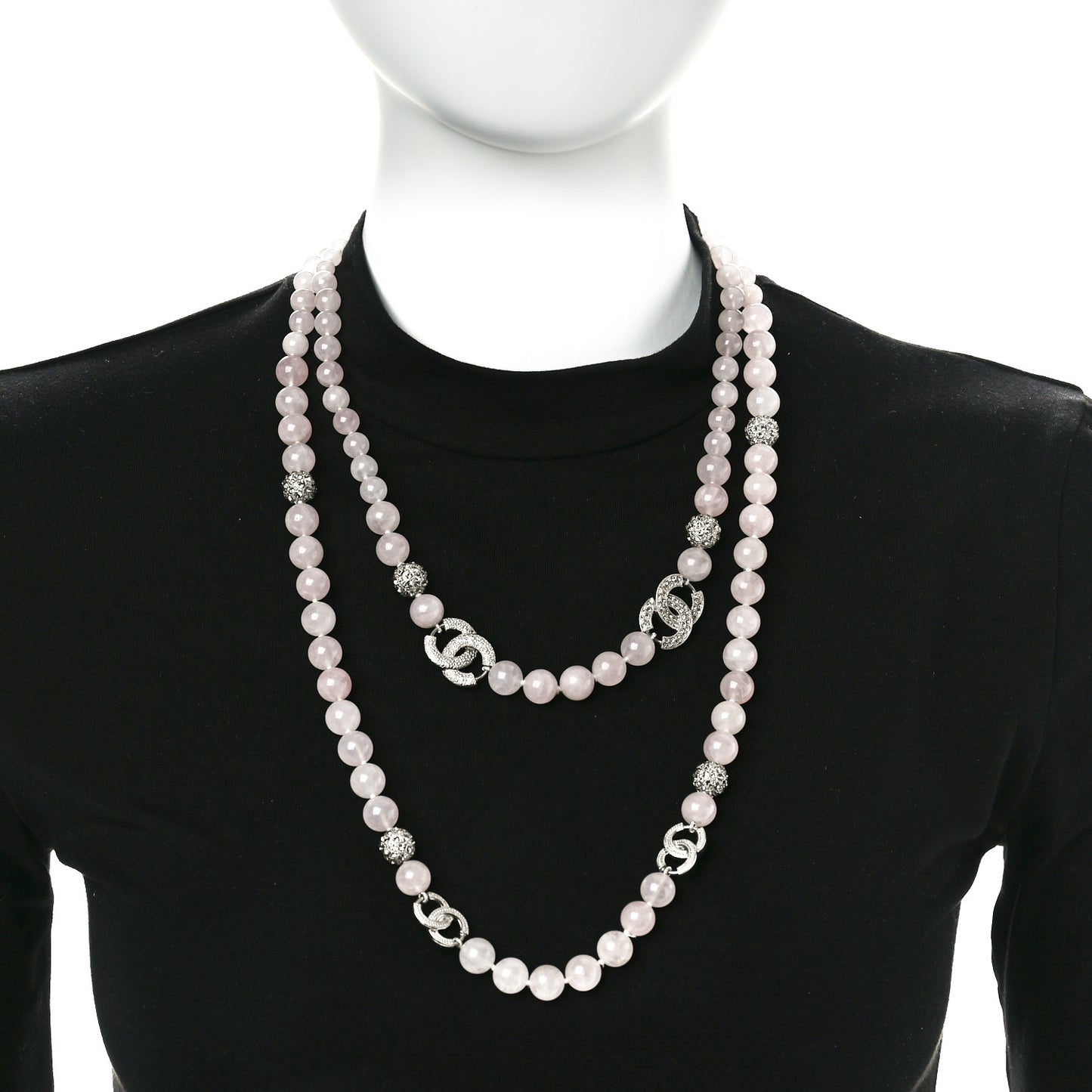 Beaded Crystal CC Long Necklace Pink