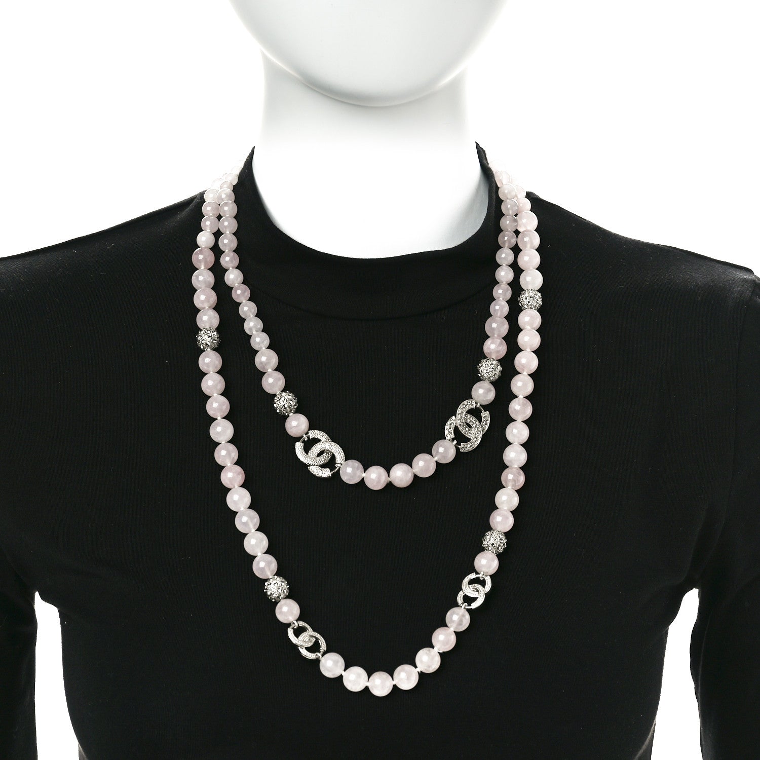 Chanel Beaded Crystal CC Long Necklace Pink 2 of 4