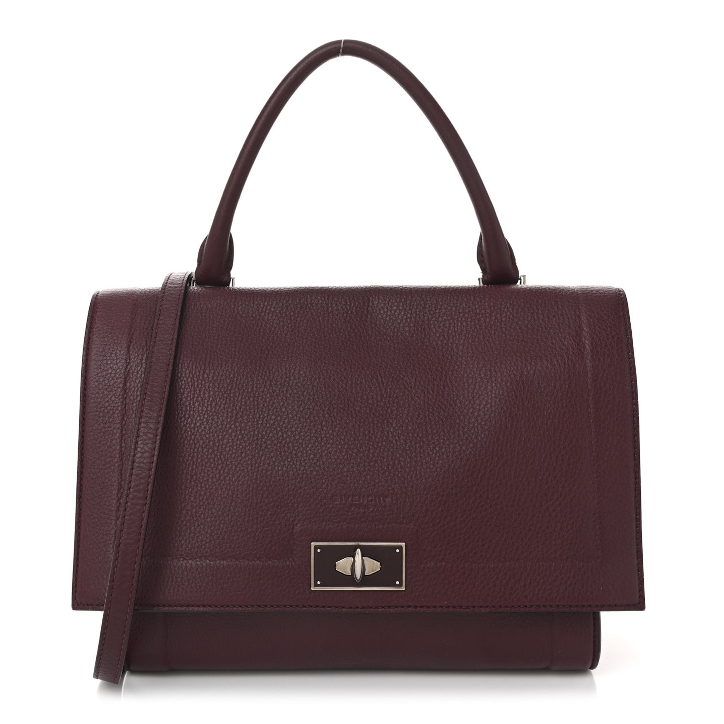 Grained Calfskin Small Shark Lock Satchel Burgundy