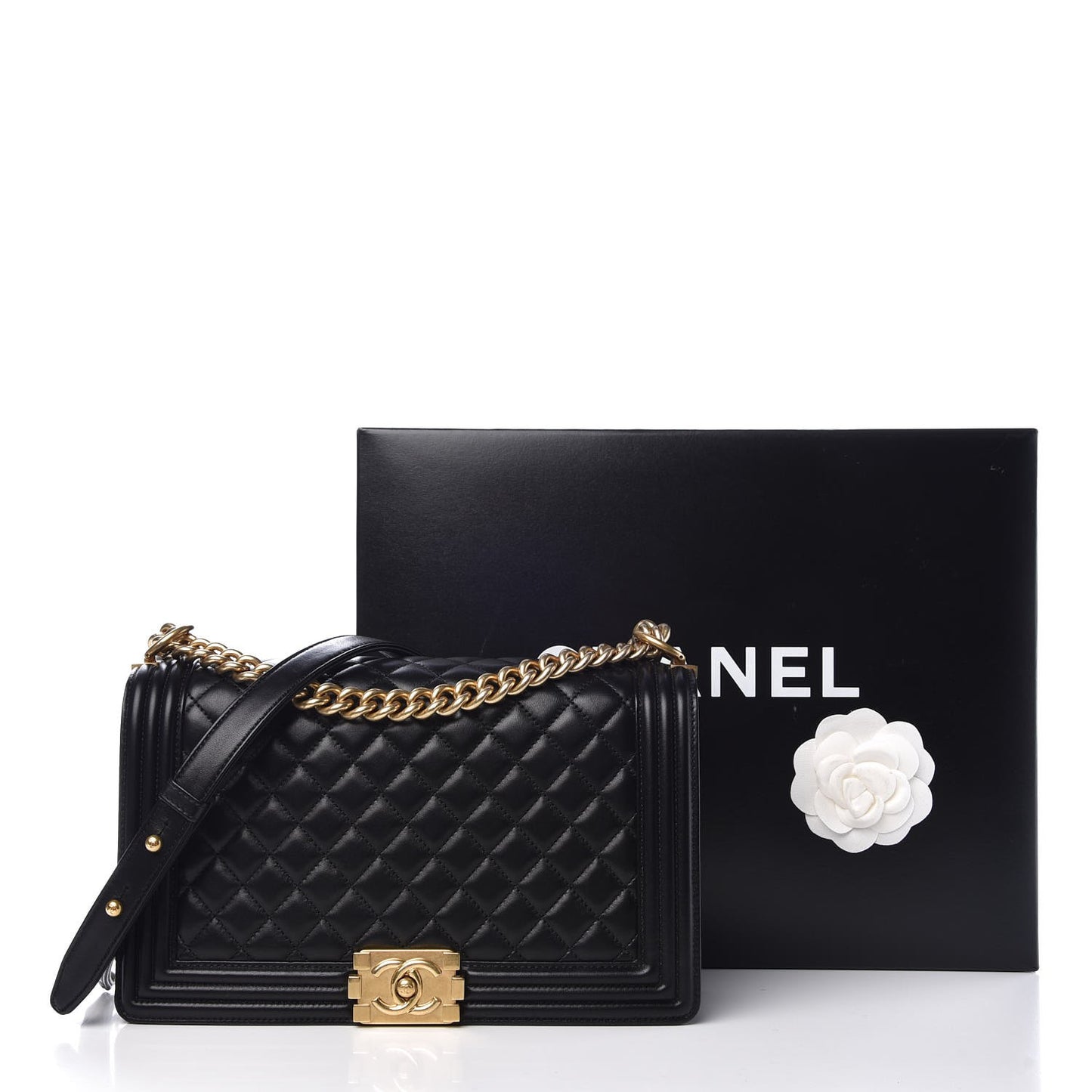 Lambskin Quilted New Medium Boy Flap Black